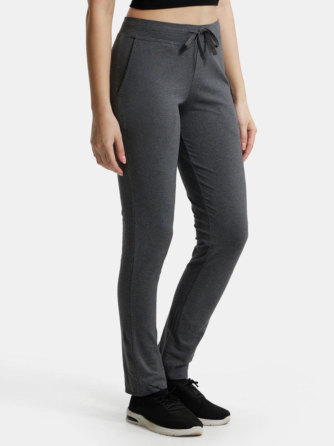 Image of JOCKEY 1301 Super Combed Cotton Elastane Stretch Solid Women Grey Track Pants