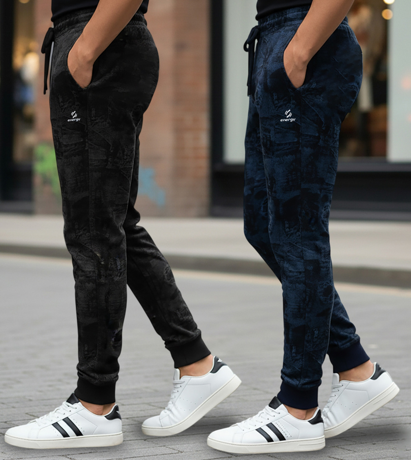 Image of Guide Printed Men Black, Dark Blue Track Pants