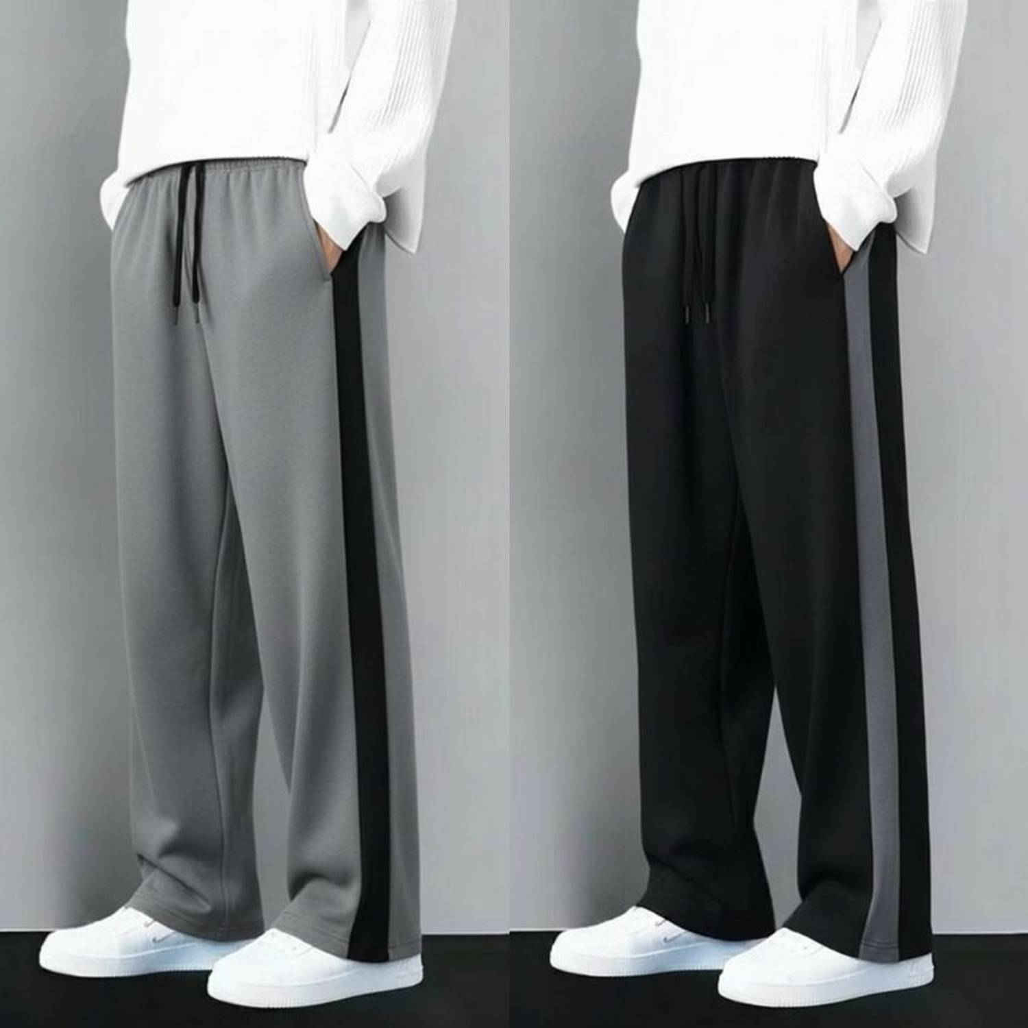 Vcloths Solid Men Grey Black Track Pants Pack of 2