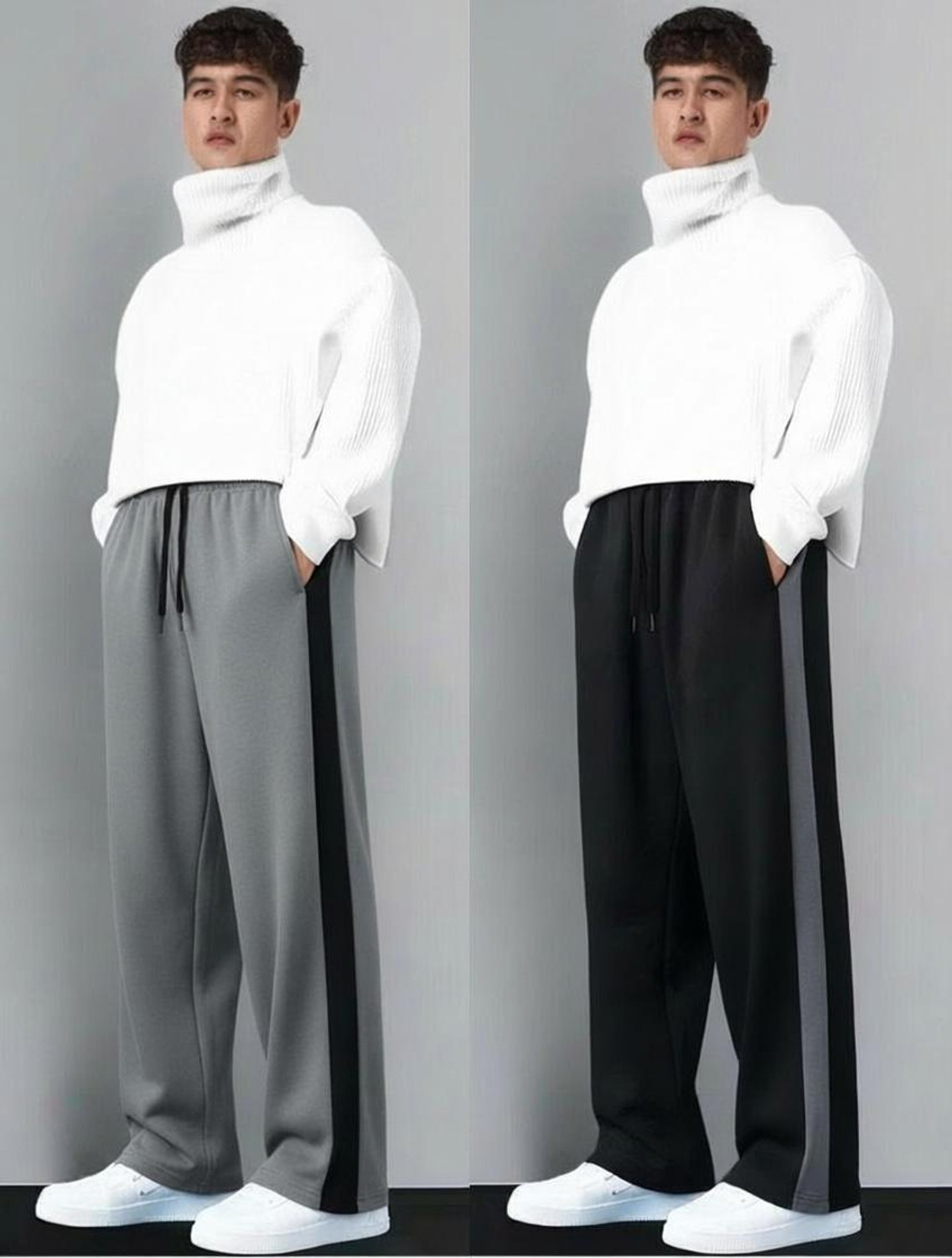 Image of Venner Solid Men Grey, Black Track Pants