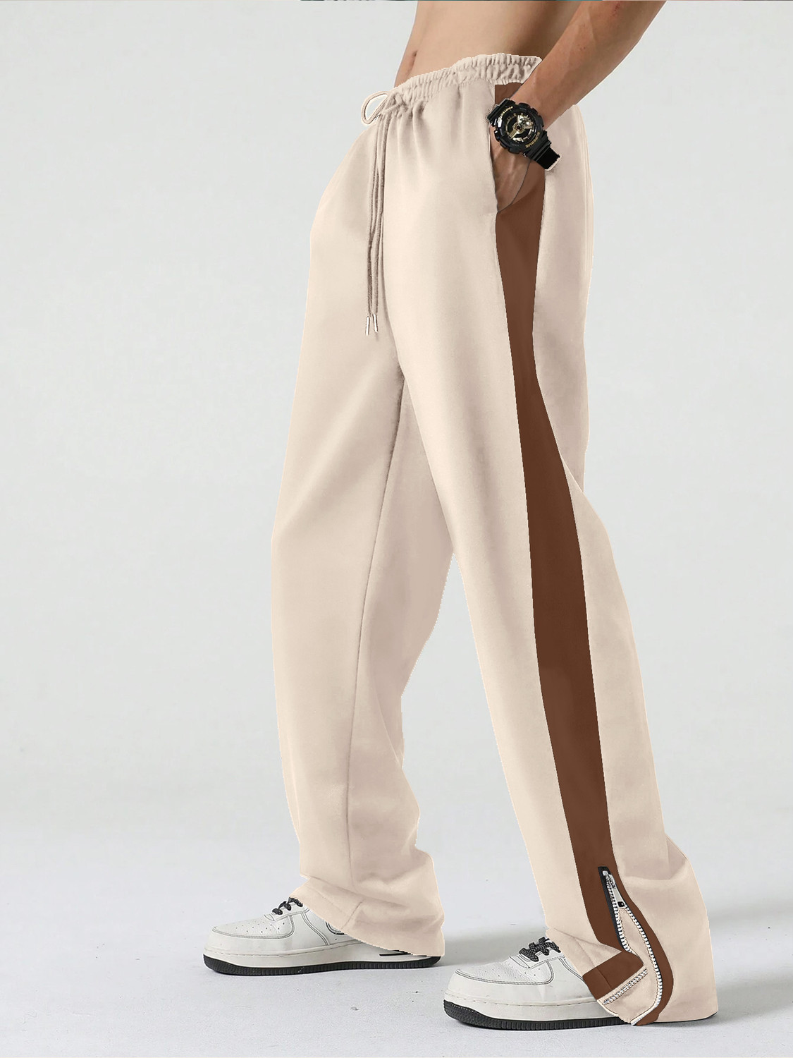 Image of Jump Cuts Solid Men White, Brown Track Pants