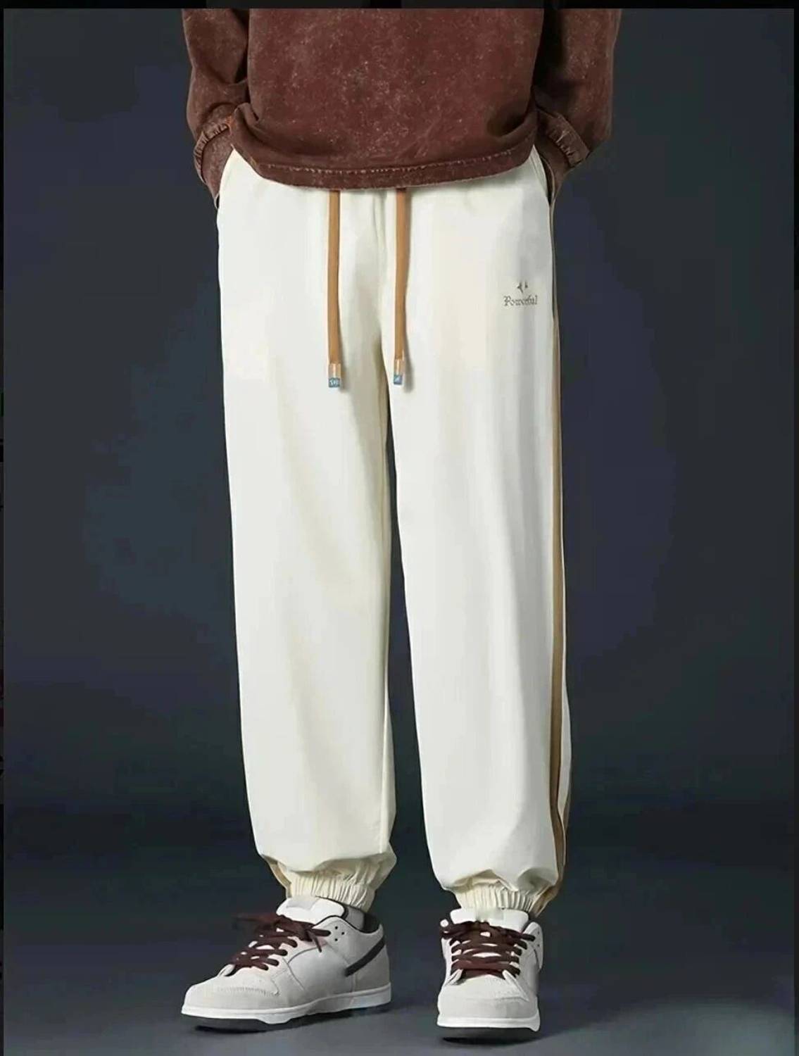 UZARSTYLE Striped Beige Track Pants - Image 1