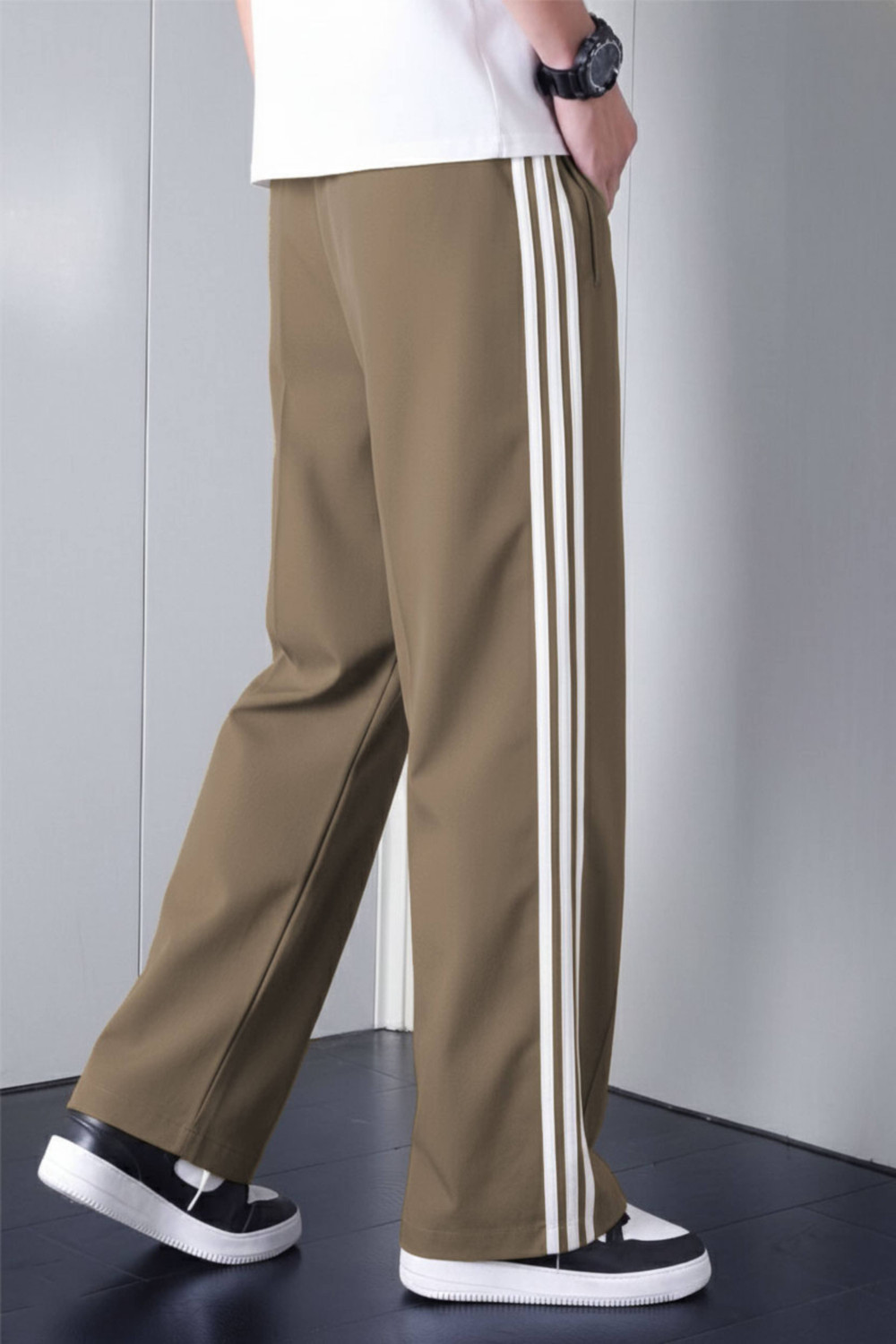 Image of LOTHRIC Striped Men Brown Track Pants