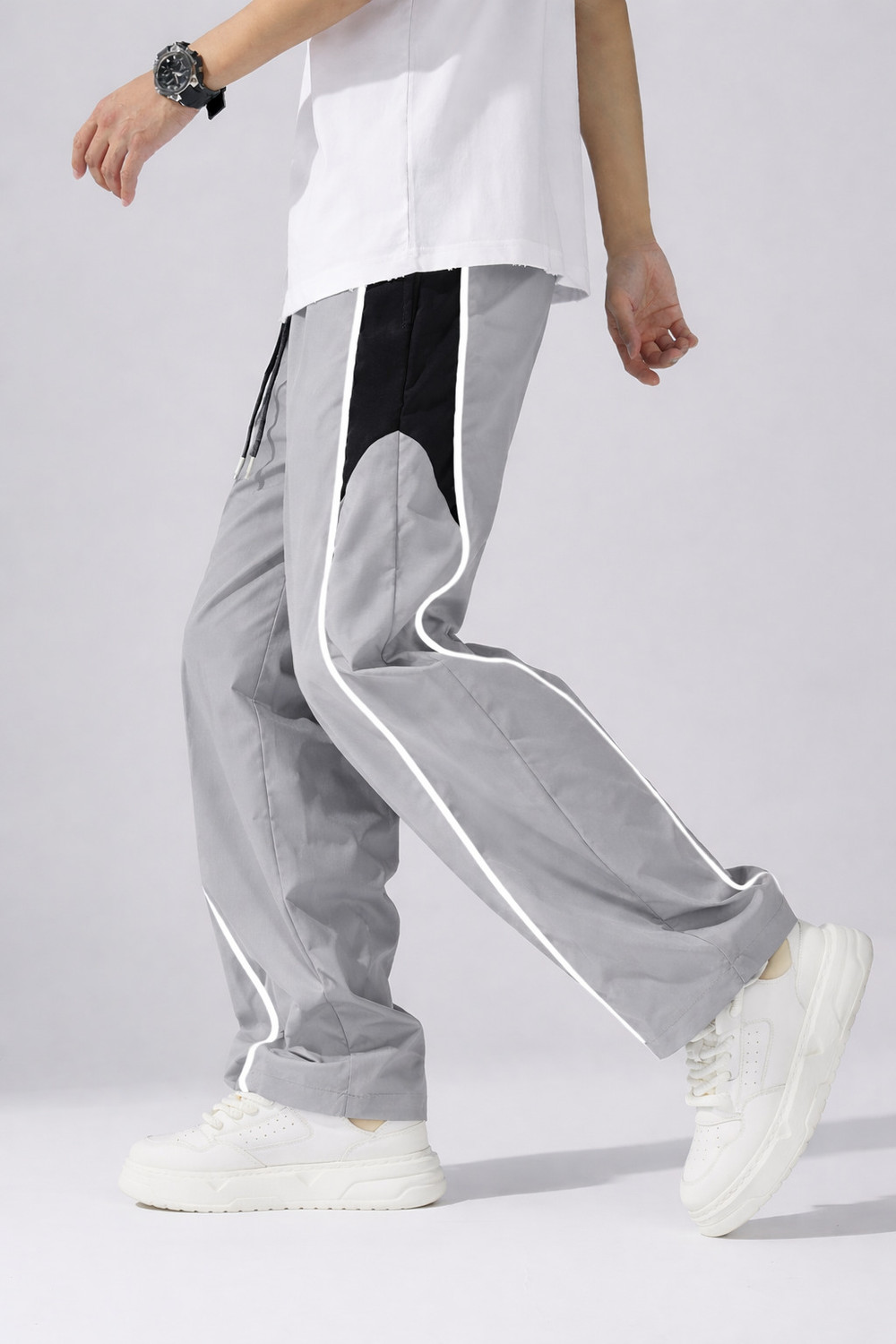 Image of AZLANE Men Striped Grey Track Pants