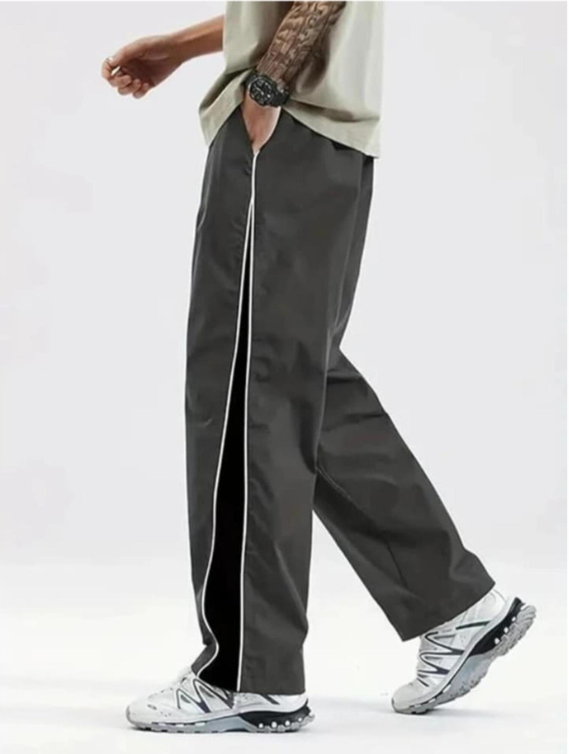 Image of Blacktail Striped Men Grey, Black Track Pants