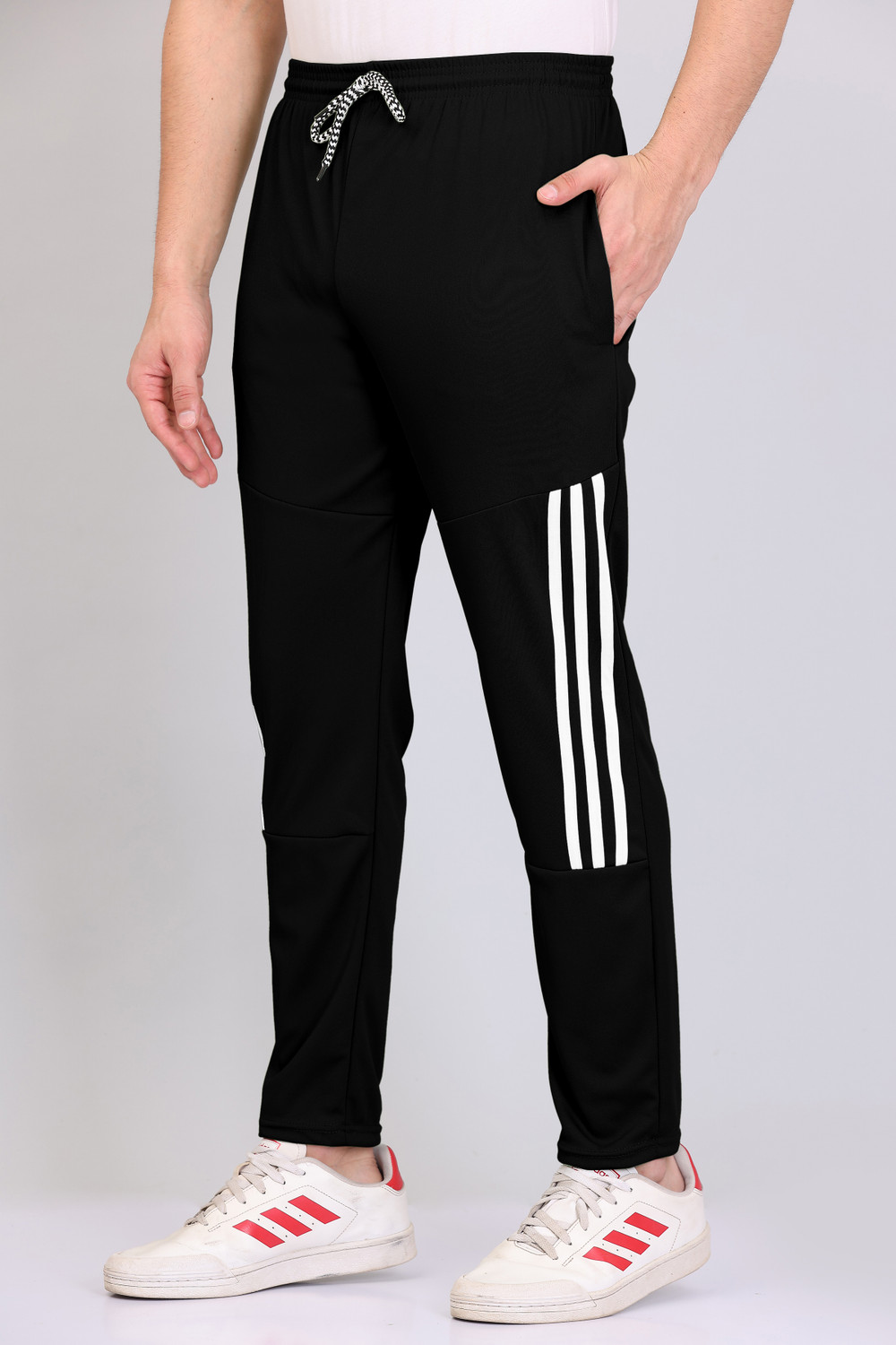 Image of BEMRUZ Pack of 2 Men Striped Black, Grey Track Pants