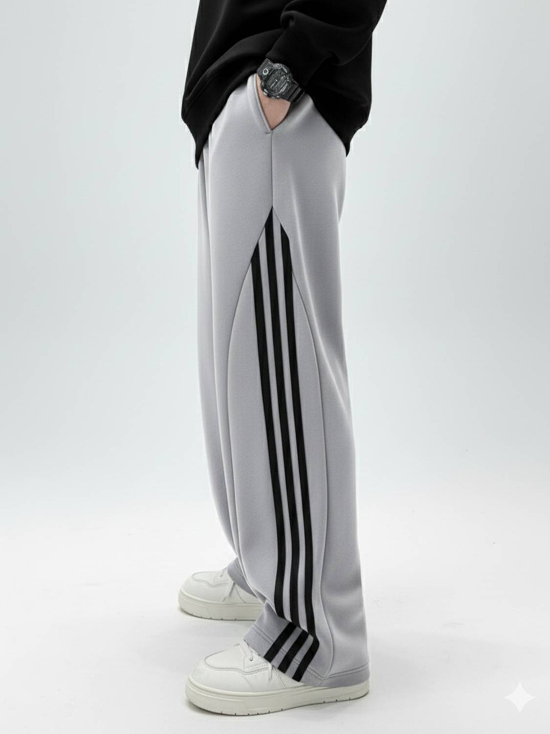 Jump Cuts Striped Grey Track Pants - Image 2
