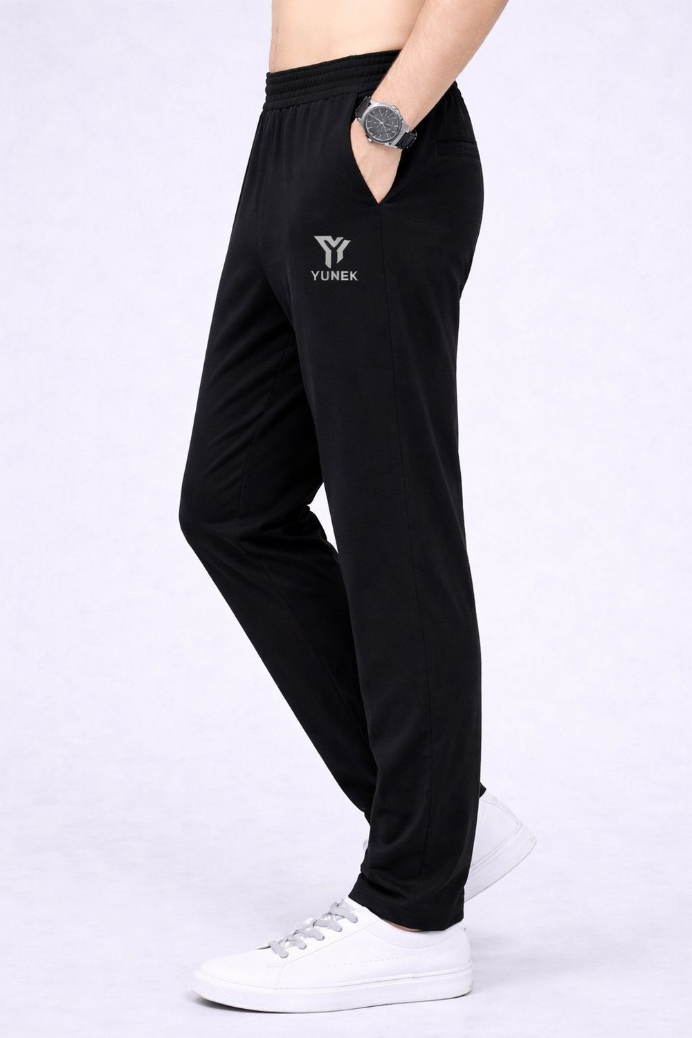 Image of YUNEK Printed Men Black Track Pants