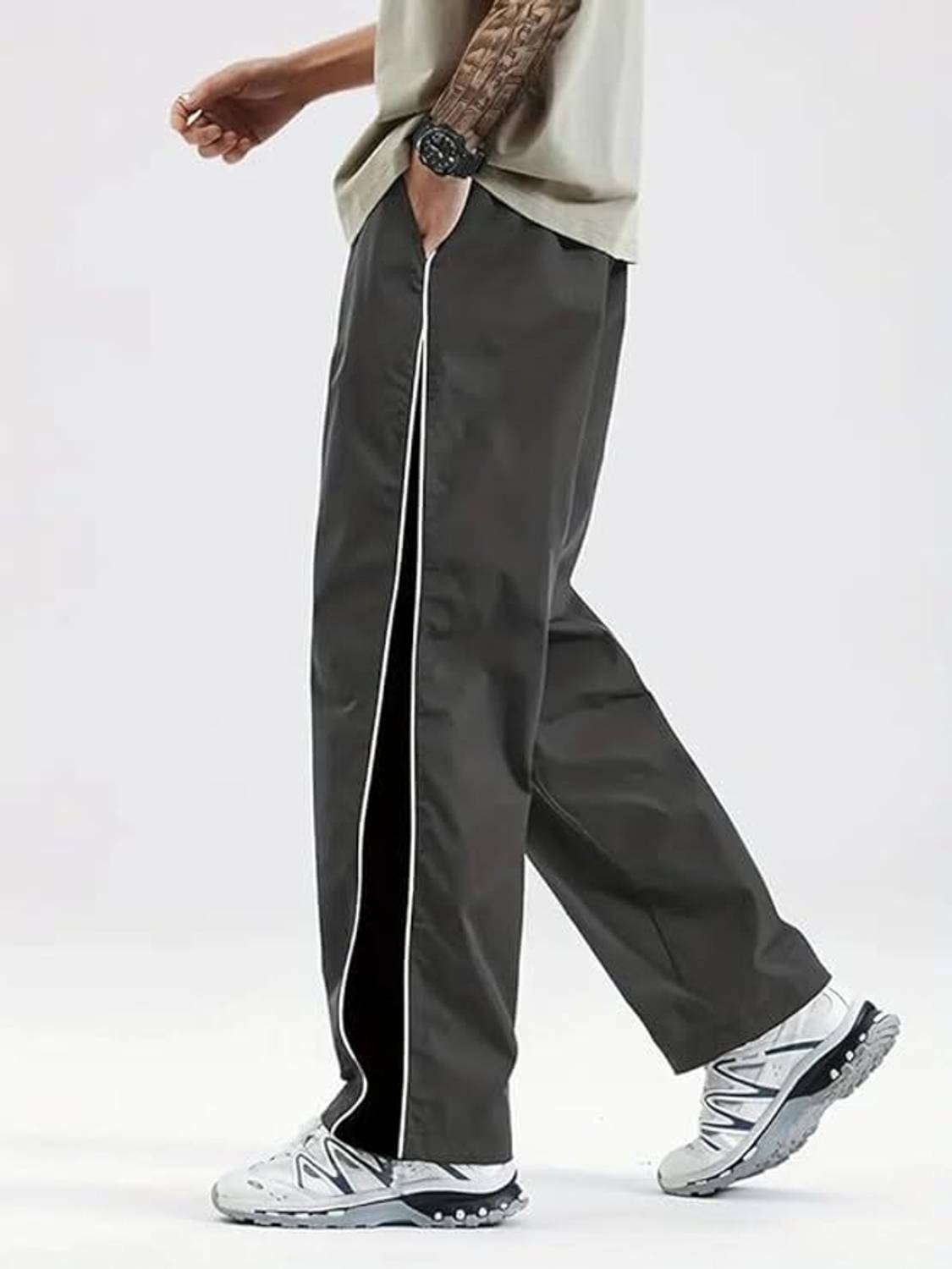 Fabitto Striped Men Black, Grey Track Pants Pack of 2 - Image 5