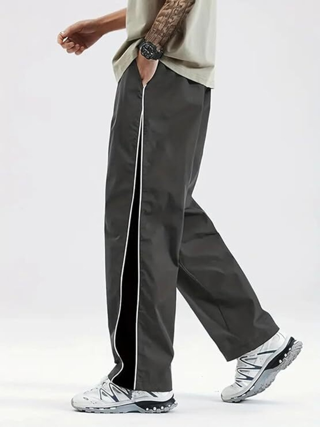 Image of Fabitto Striped Men Black, Grey Track Pants