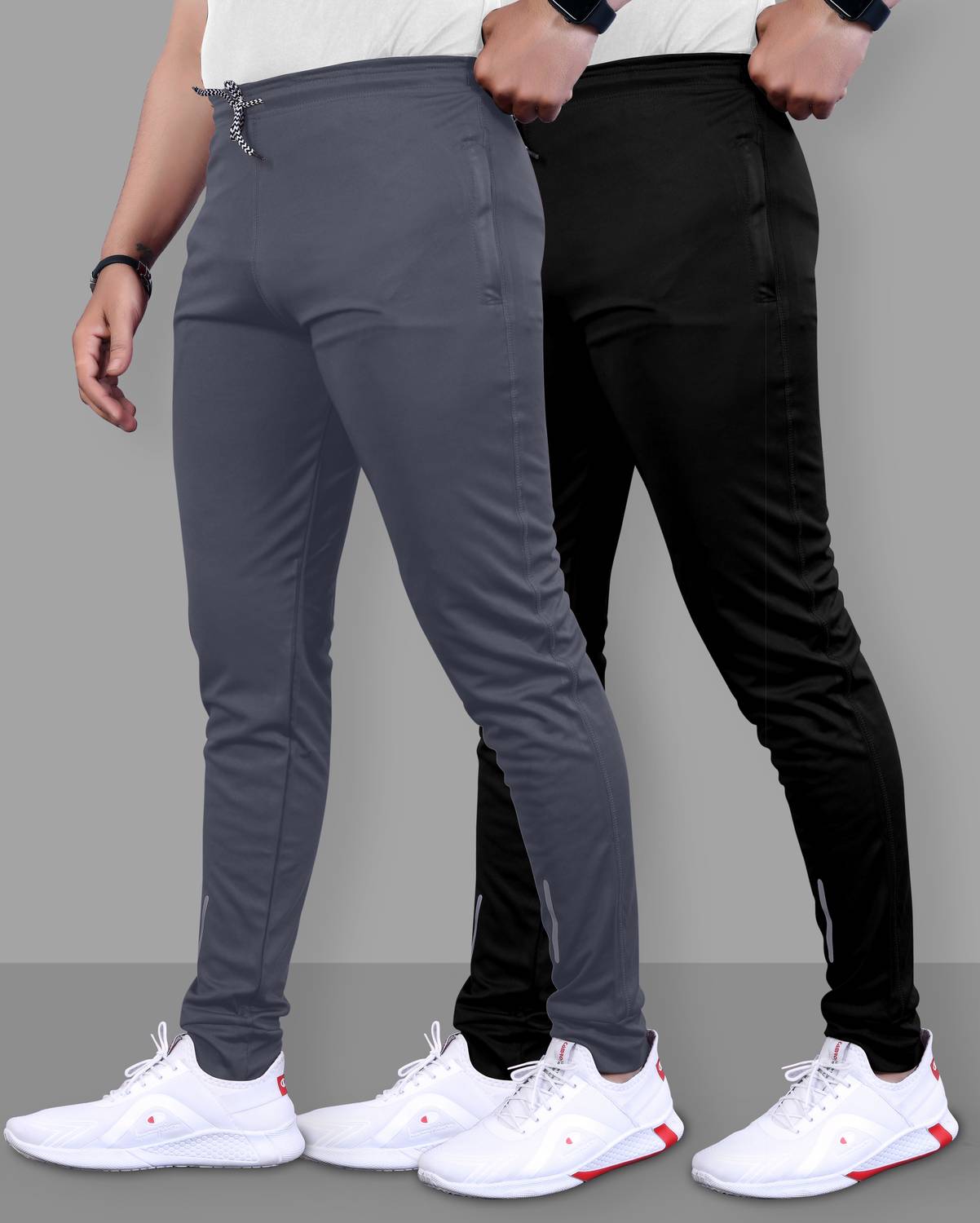 Pink Men Black, Grey Track Pants Pack of 2 - Image 3
