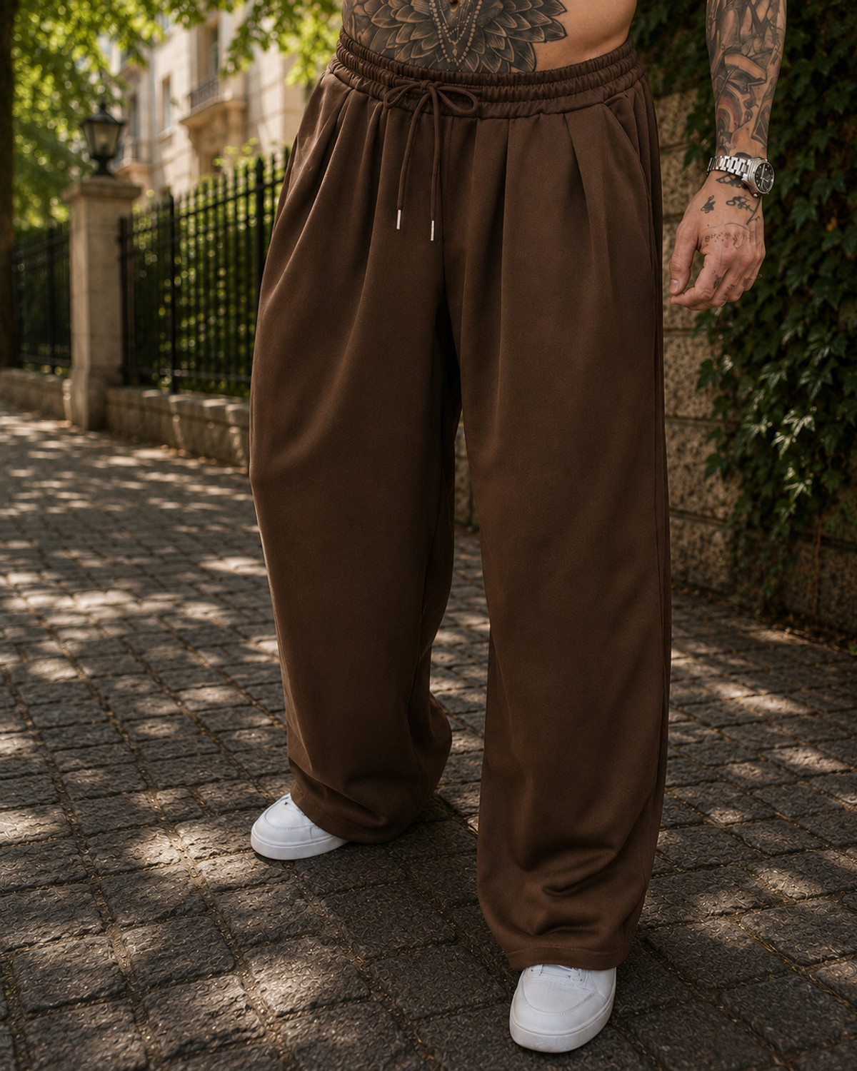Image of FEATOUS Men Solid Brown Track Pants