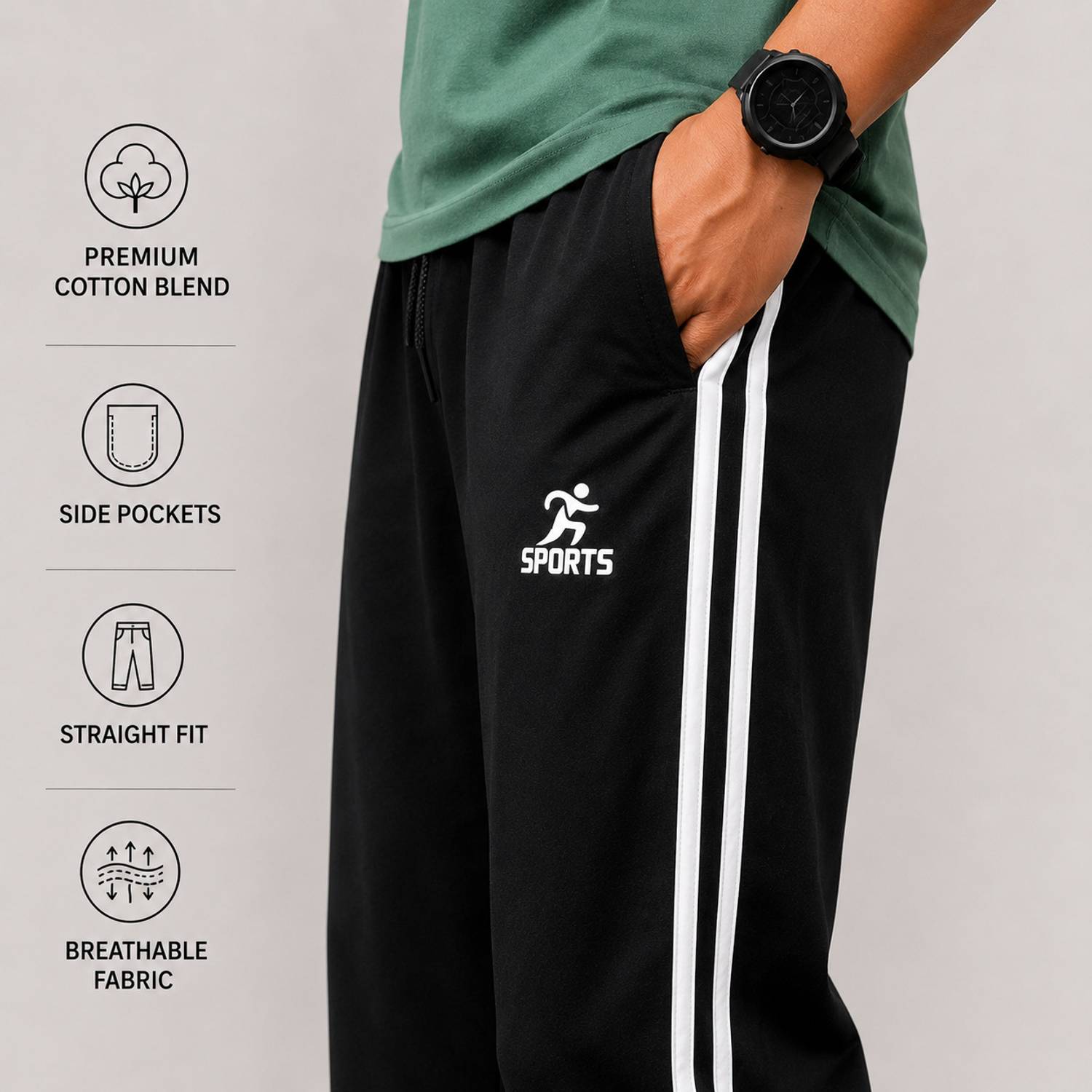 Akrasia Striped Black Track Pants Pack of 2 - Image 4
