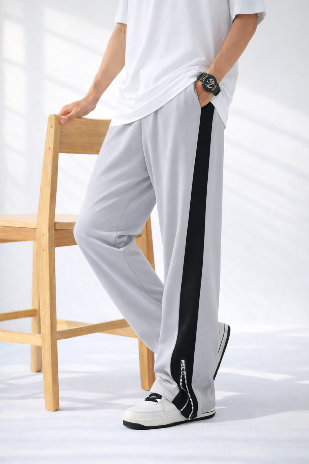Image of Vontade Striped Men Grey Track Pants