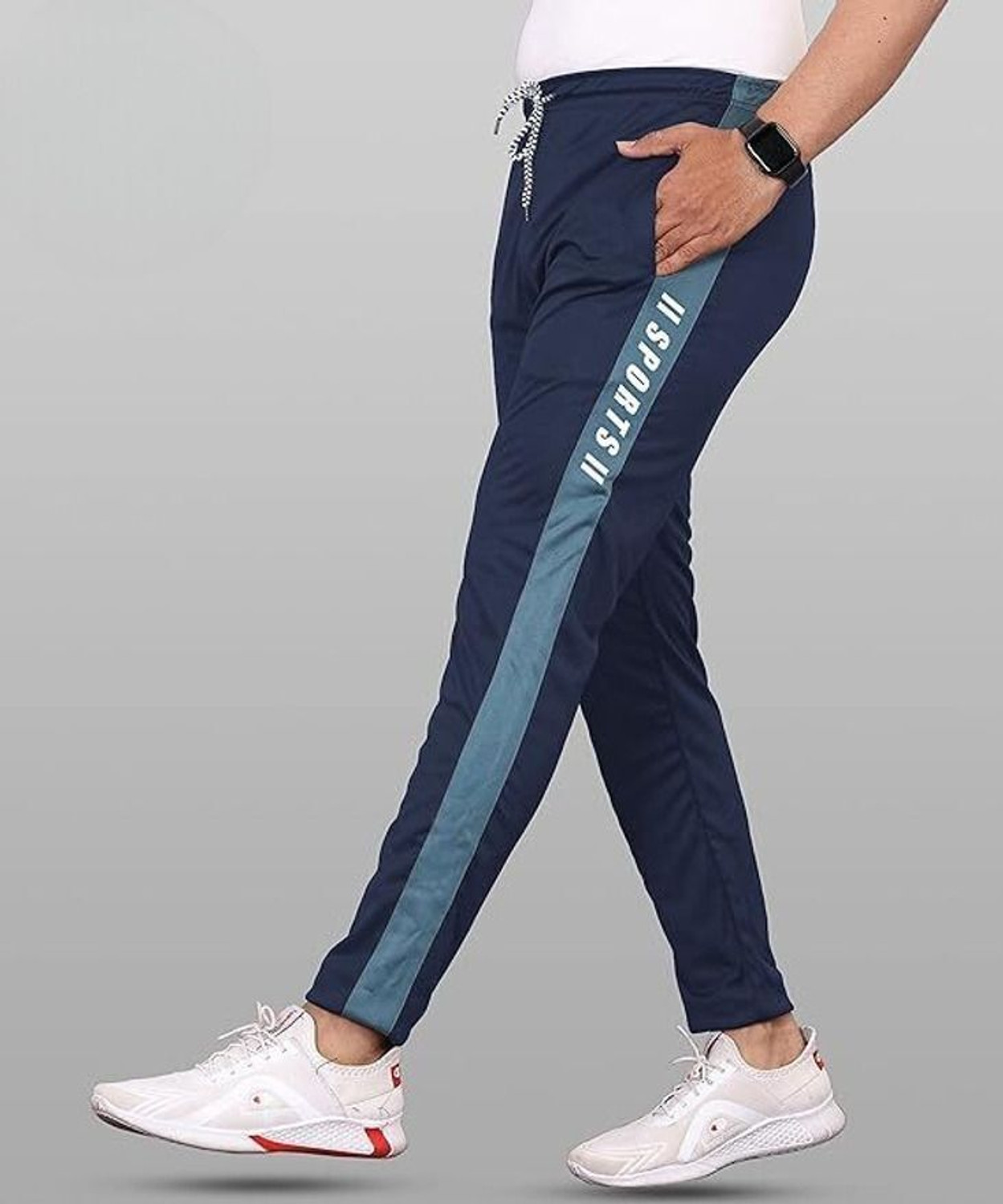 Image of OHGORY Striped Men Dark Blue, White Track Pants