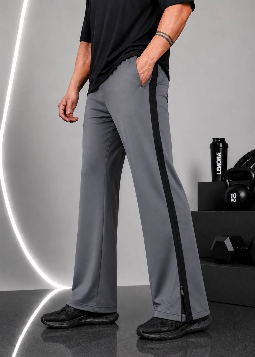 Lemona Striped Grey Track Pants - Image 1