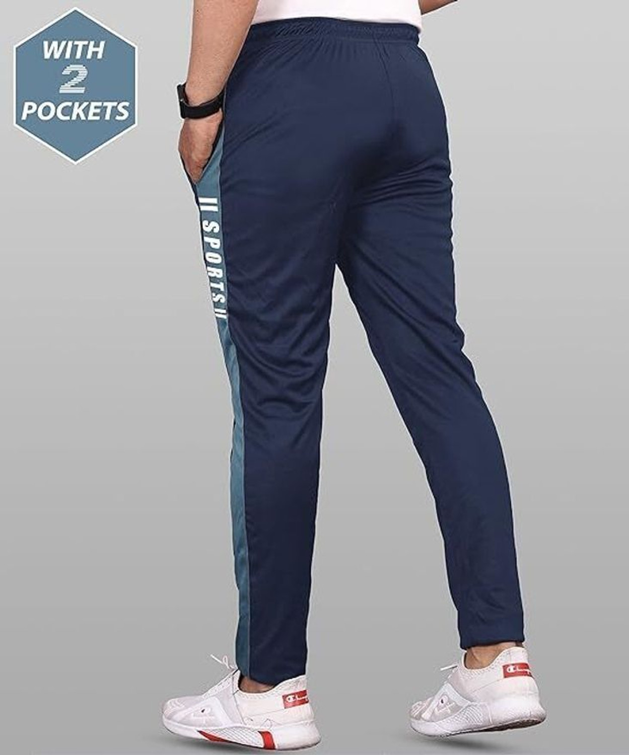 Image of OHGORY Striped Men Dark Blue, White Track Pants