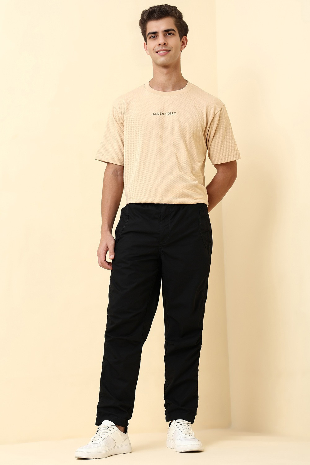 Image of Allen Solly Solid Men Black Track Pants