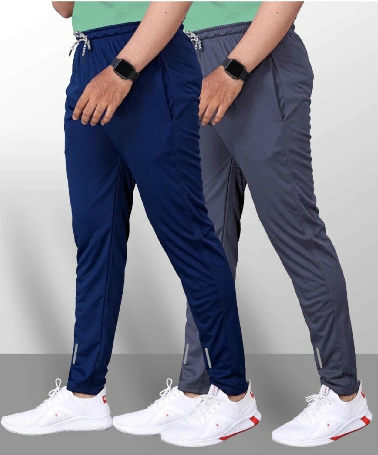 Image of Malakar Solid Men Grey, Blue Track Pants
