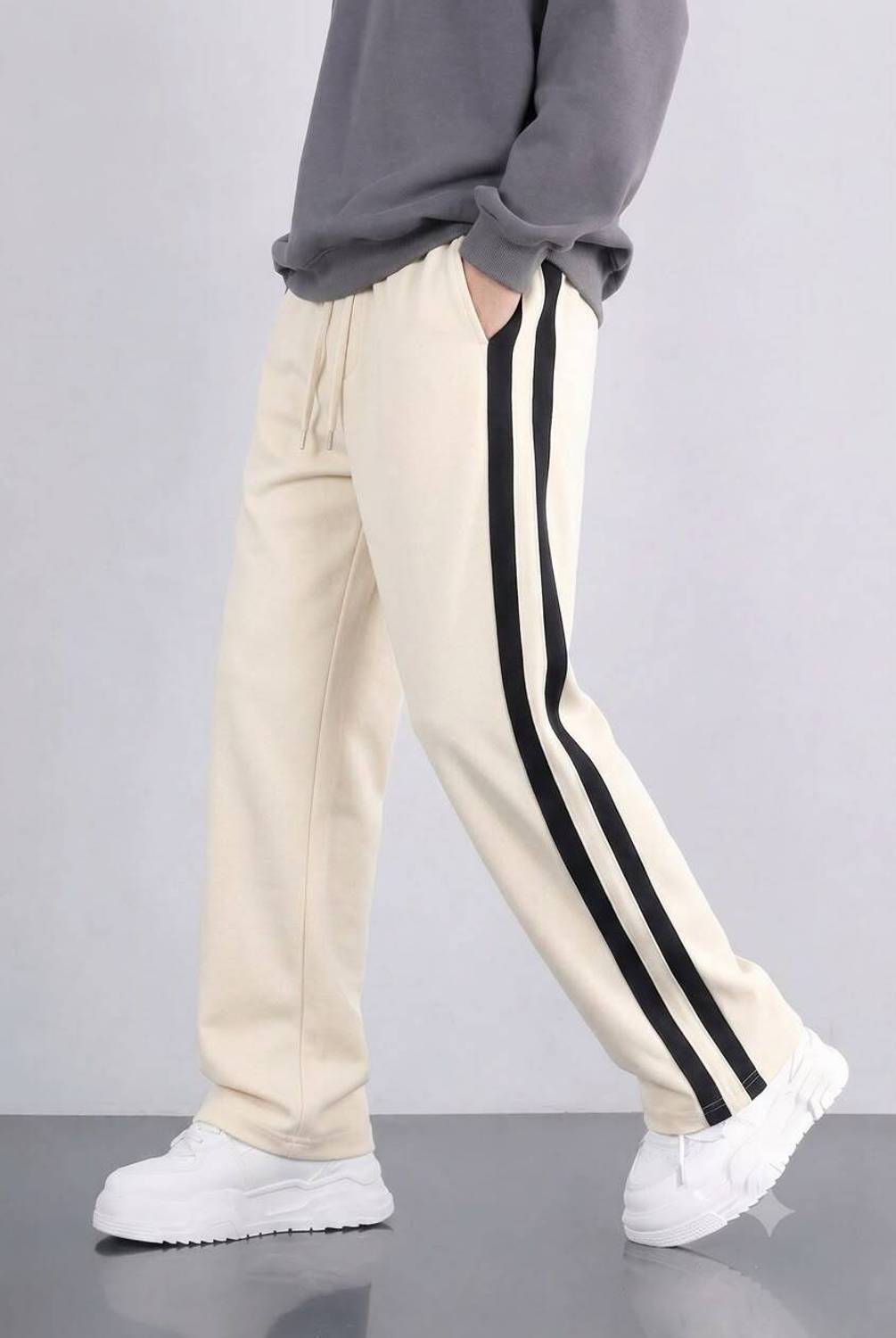 KEESUN Striped Beige Track Pants - Image 2