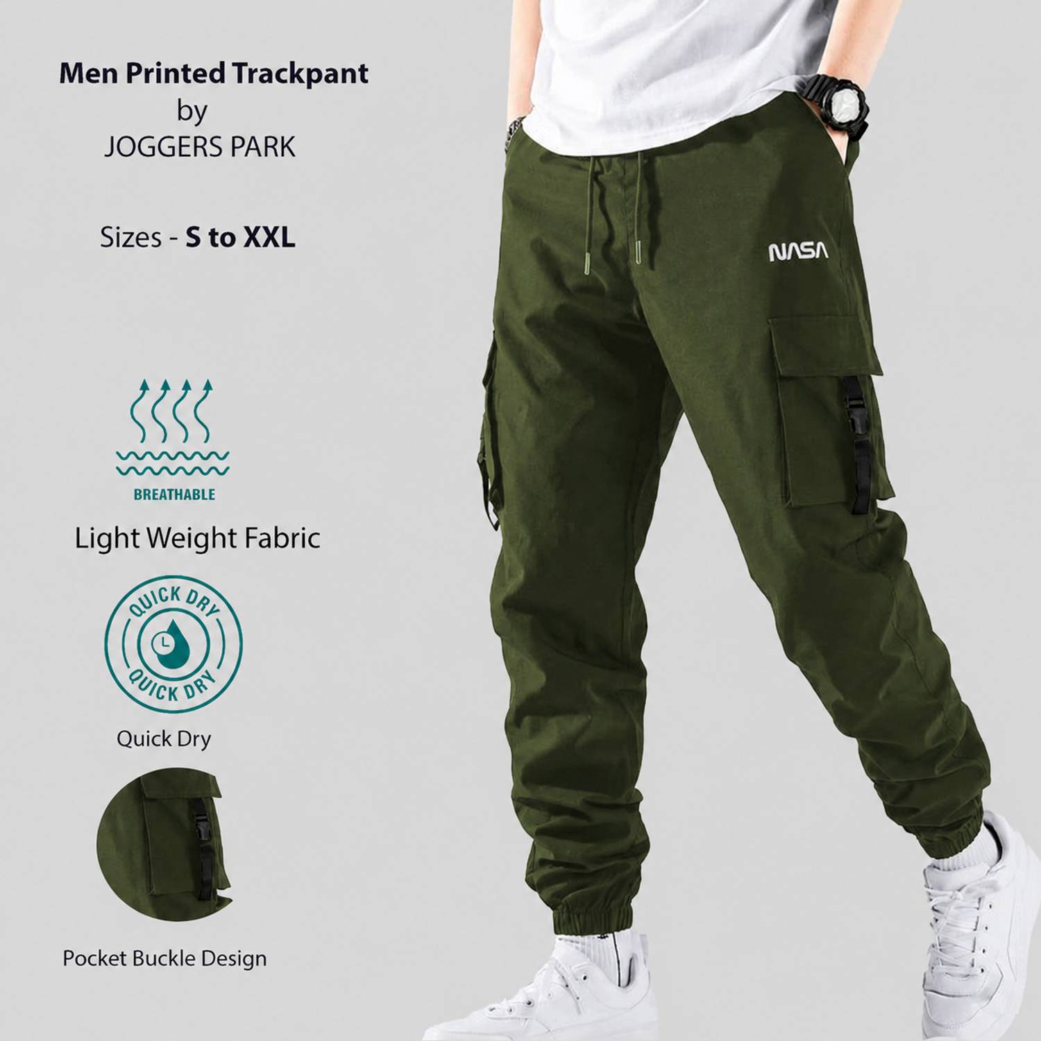 Joggers Park Striped Olive Track Pants - Image 1