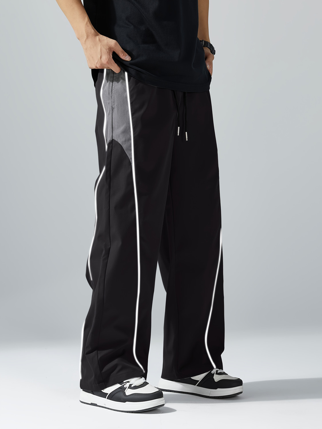 Image of QUTUN Solid, Striped Men Black Track Pants