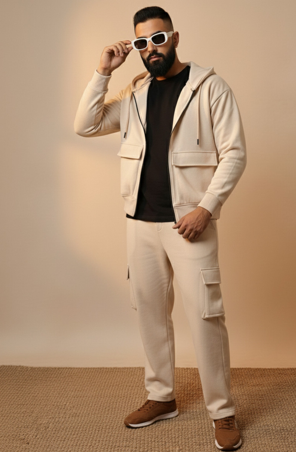 Image of WHY Not Men Solid Beige Track Pants