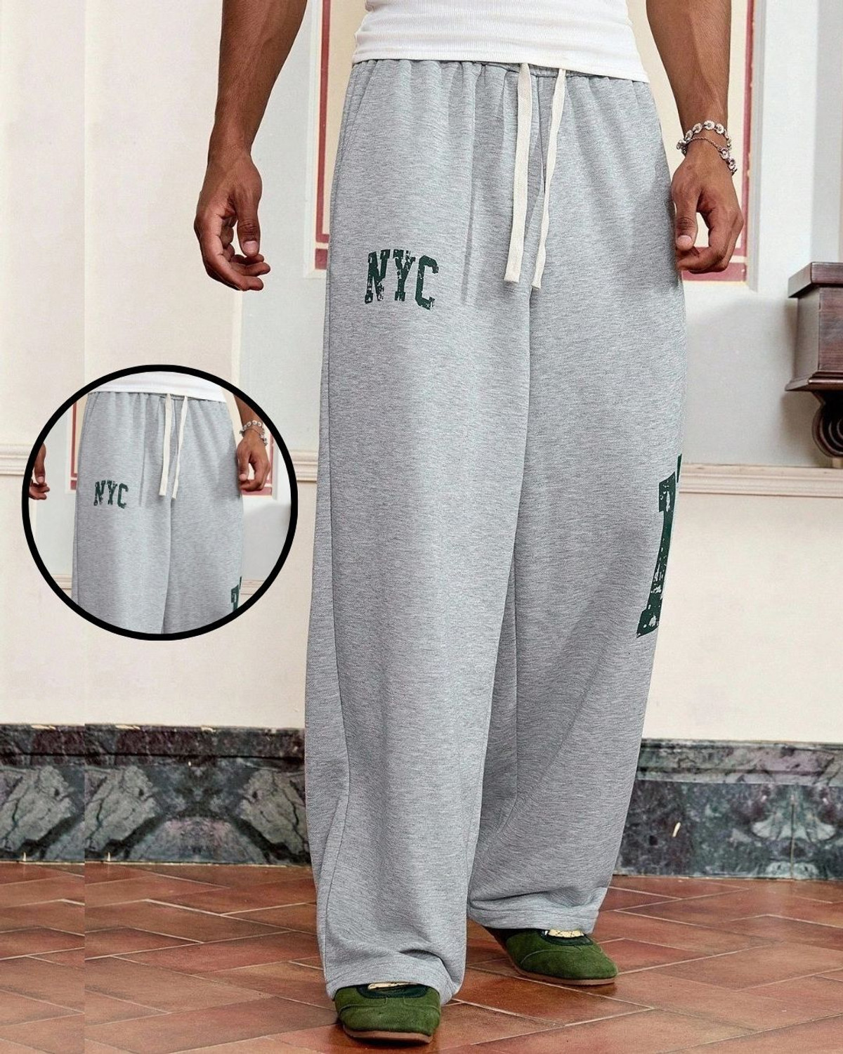 Image of Cloth N Code Printed Men Silver Track Pants