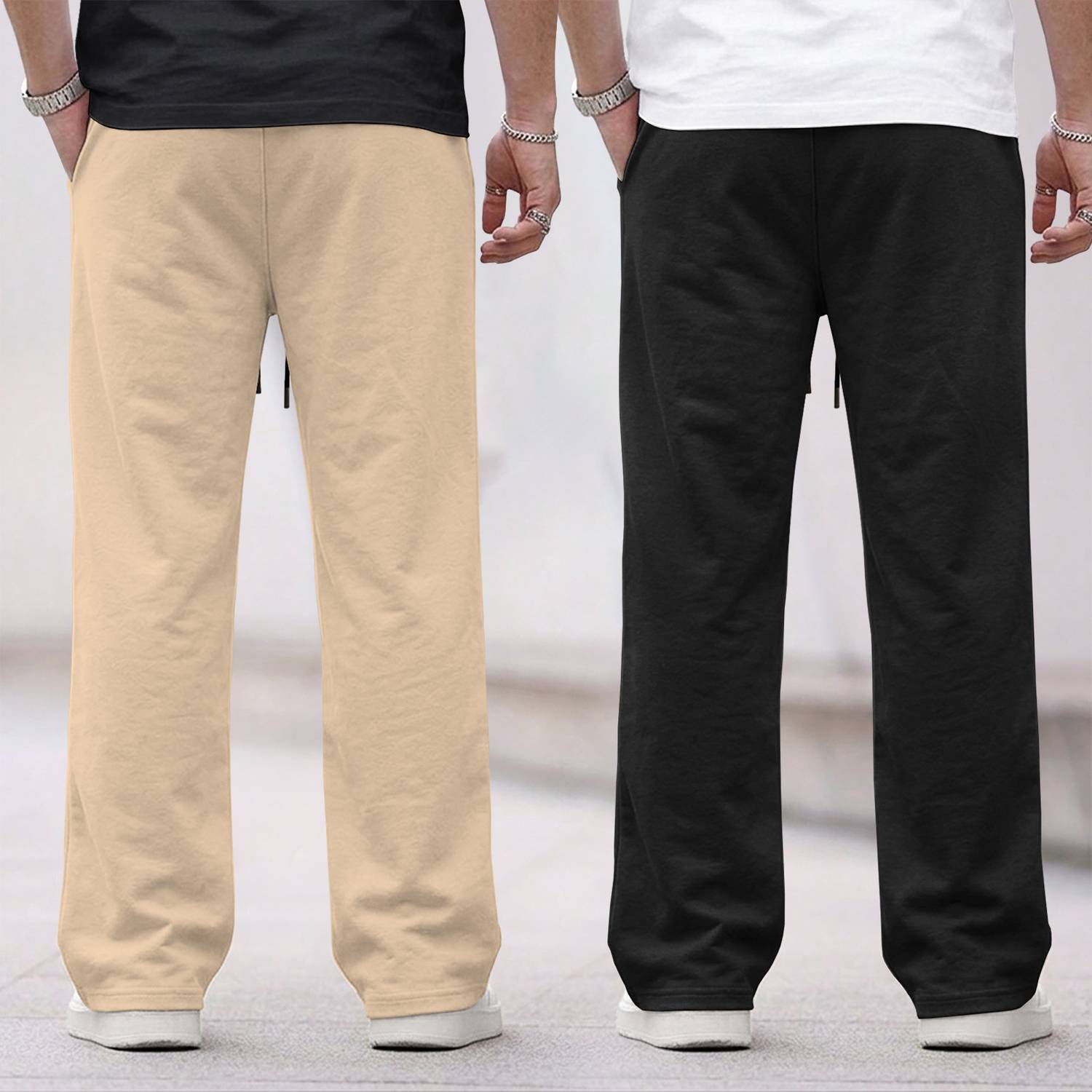 Tesseract Men Beige, Black Track Pants Pack of 2 - Image 2