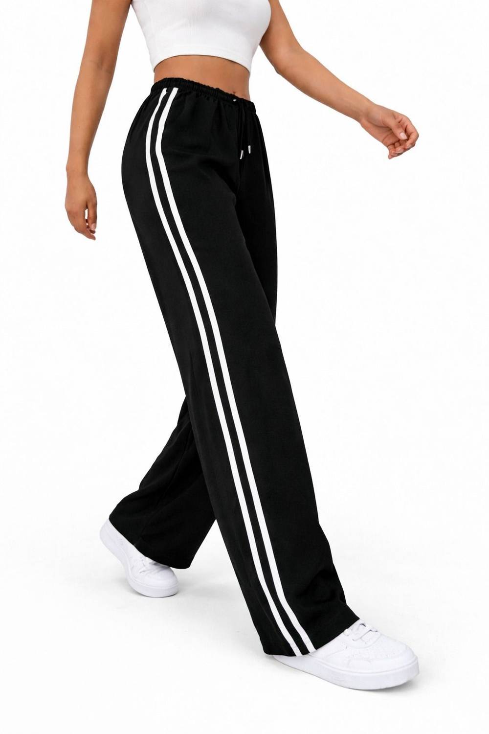 Bullcraft Solid, Striped Women Black Track Pants