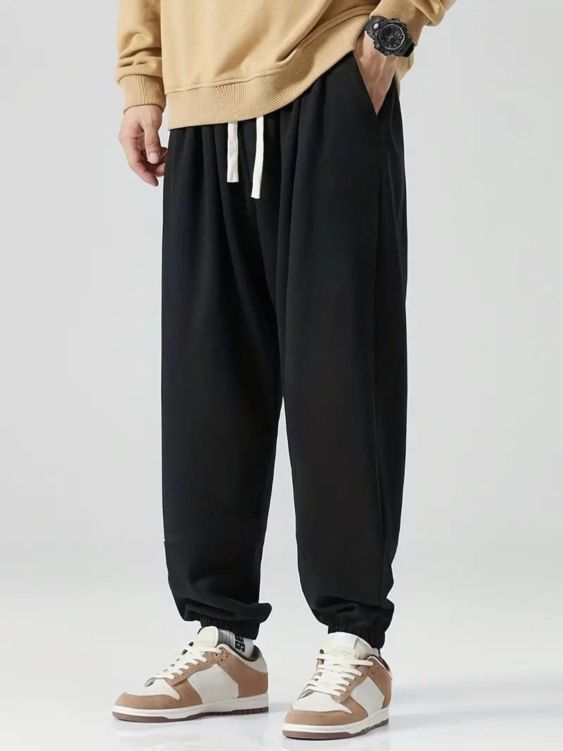 Image of Dockstreet Solid Men Black Track Pants