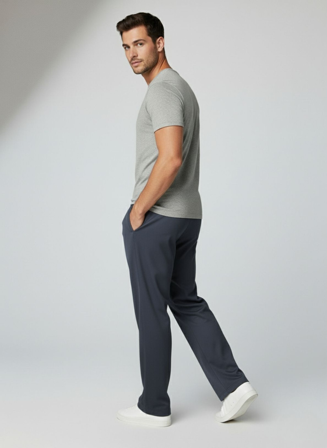 Image of INDICLUB Loose Fit Men Black, Grey Trousers