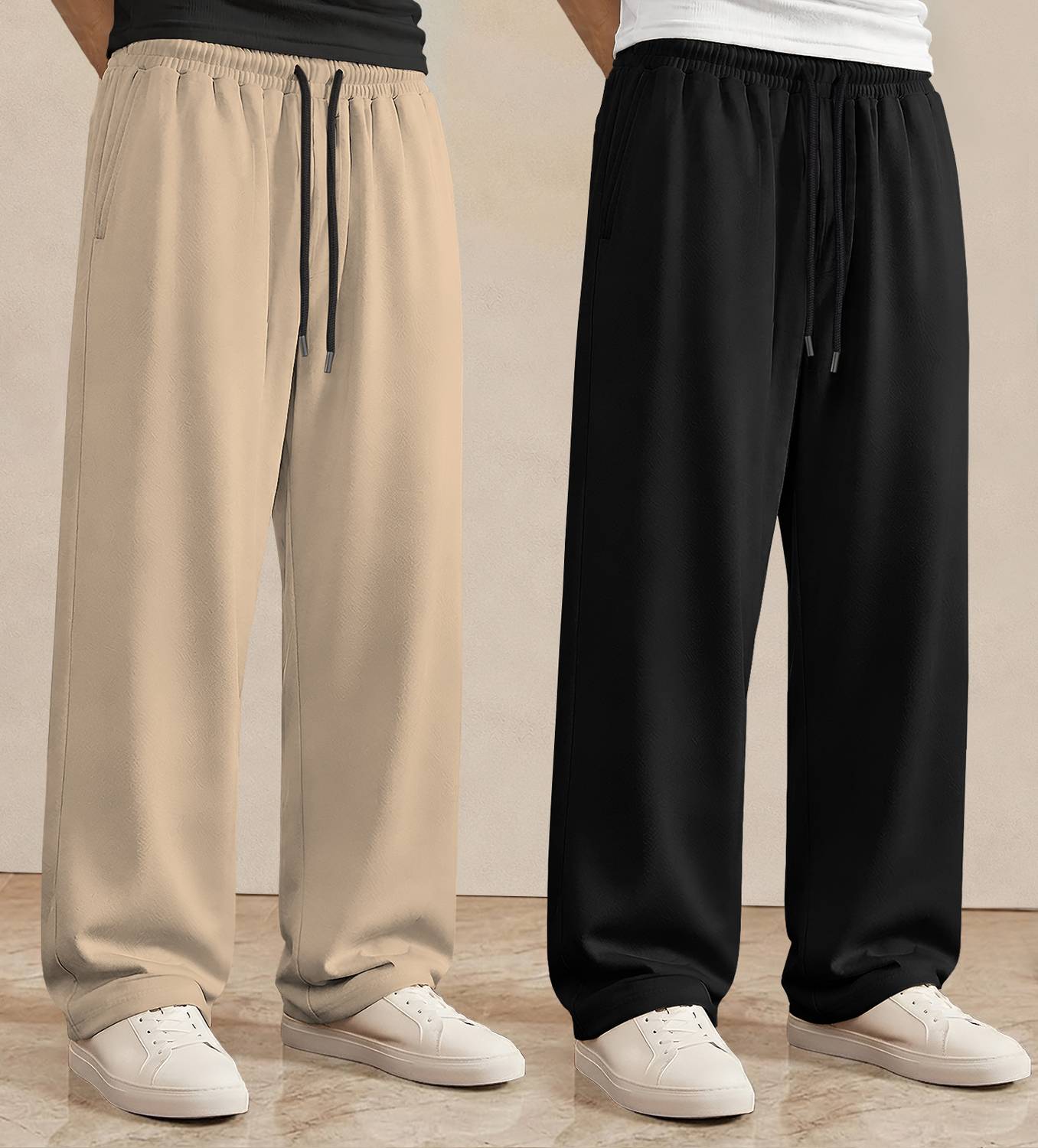 Viktor Men Beige, Black Track Pants Pack of 2