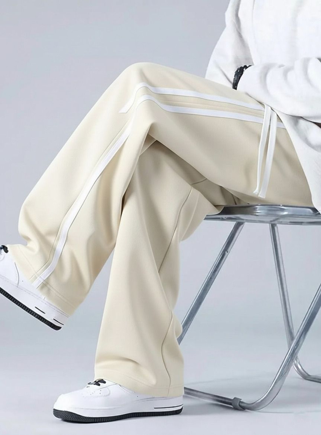 Image of KEESUN Striped Men Beige Track Pants