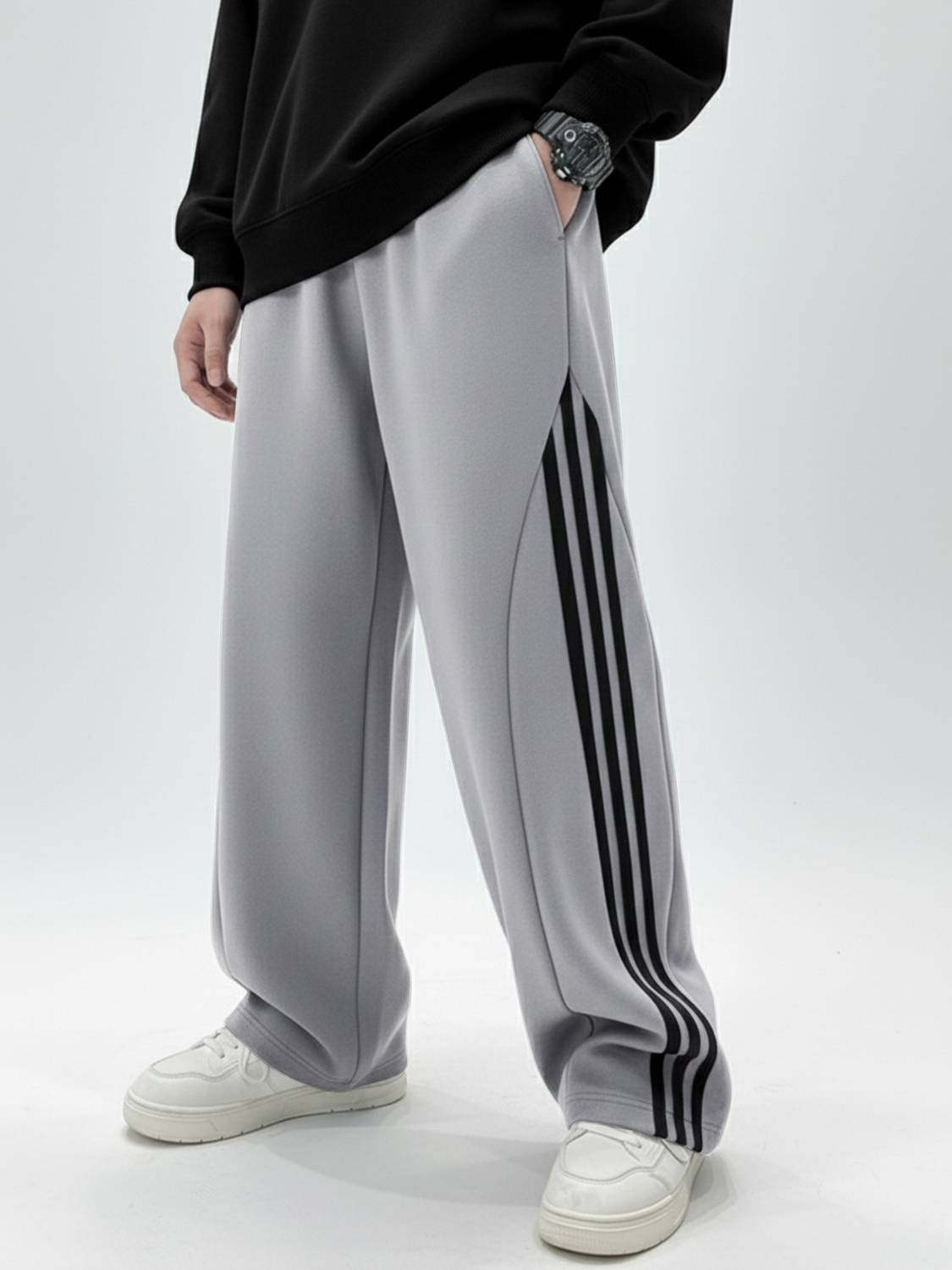 Jump Cuts Striped Grey Track Pants