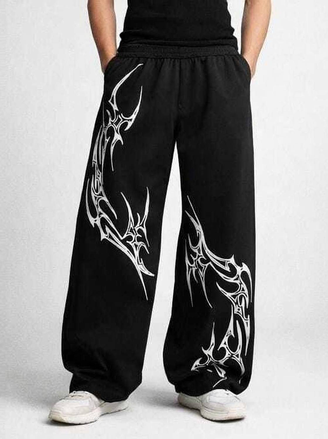 KILIYAM Men Black Printed Track Pants - Image 1