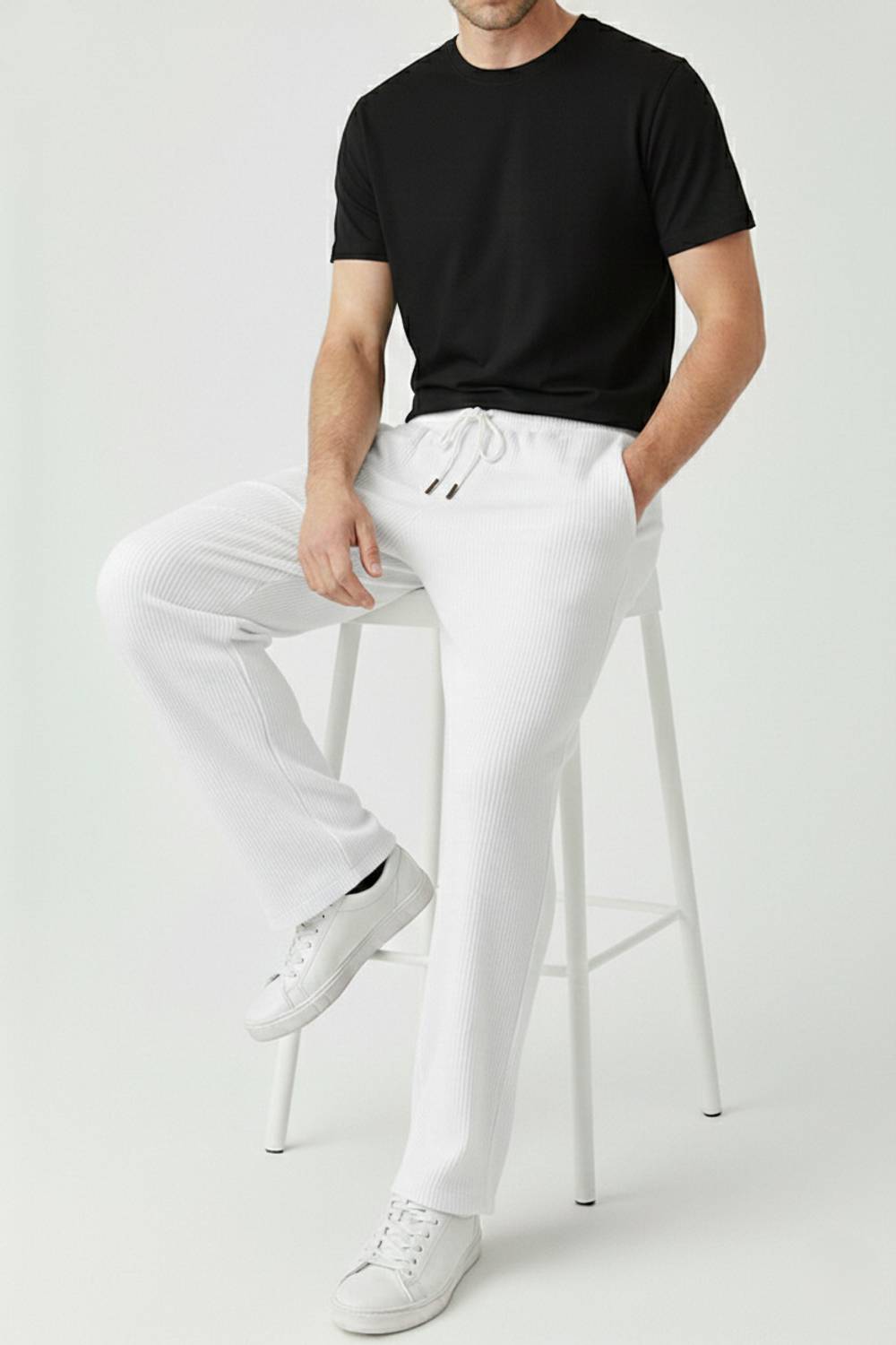 MODESHIFT Men White Track Pants - Image 4