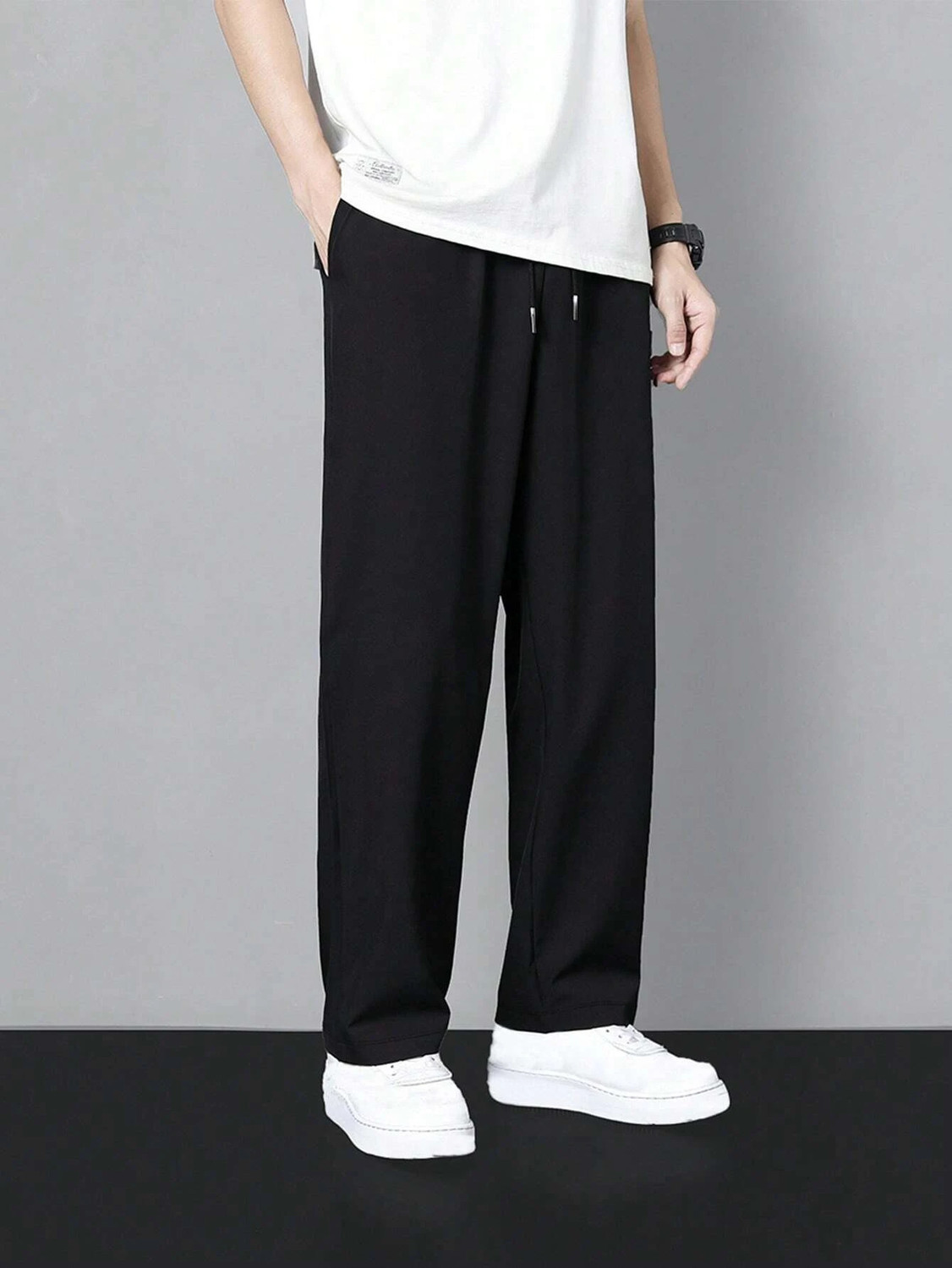 Image of Ogha Solid Men Black Track Pants