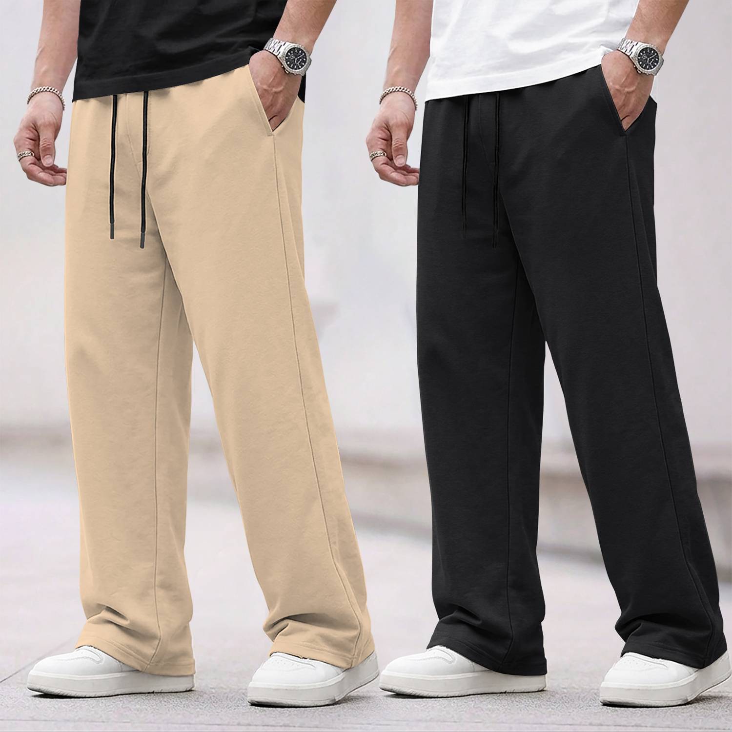 Tesseract Men Beige, Black Track Pants Pack of 2 - Image 3