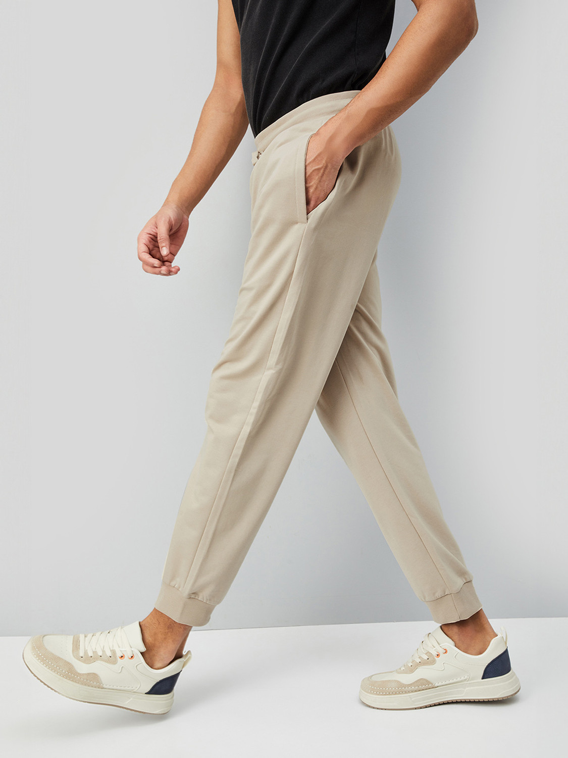 Image of MAX Solid Men Beige Track Pants