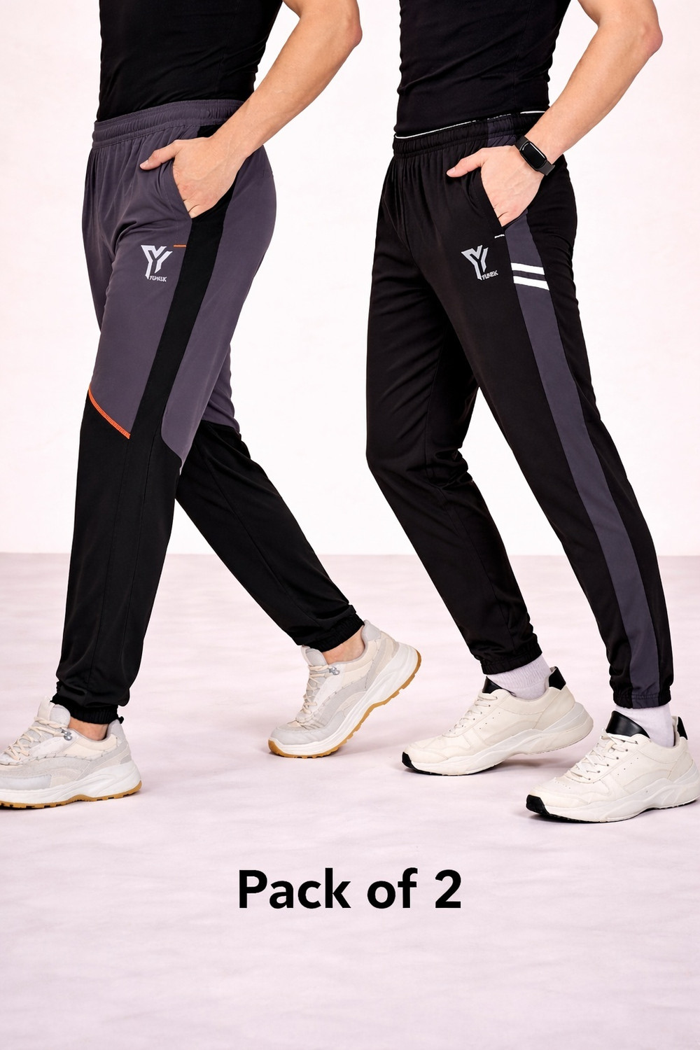 Image of YUNEK Striped Men Black, Grey Track Pants