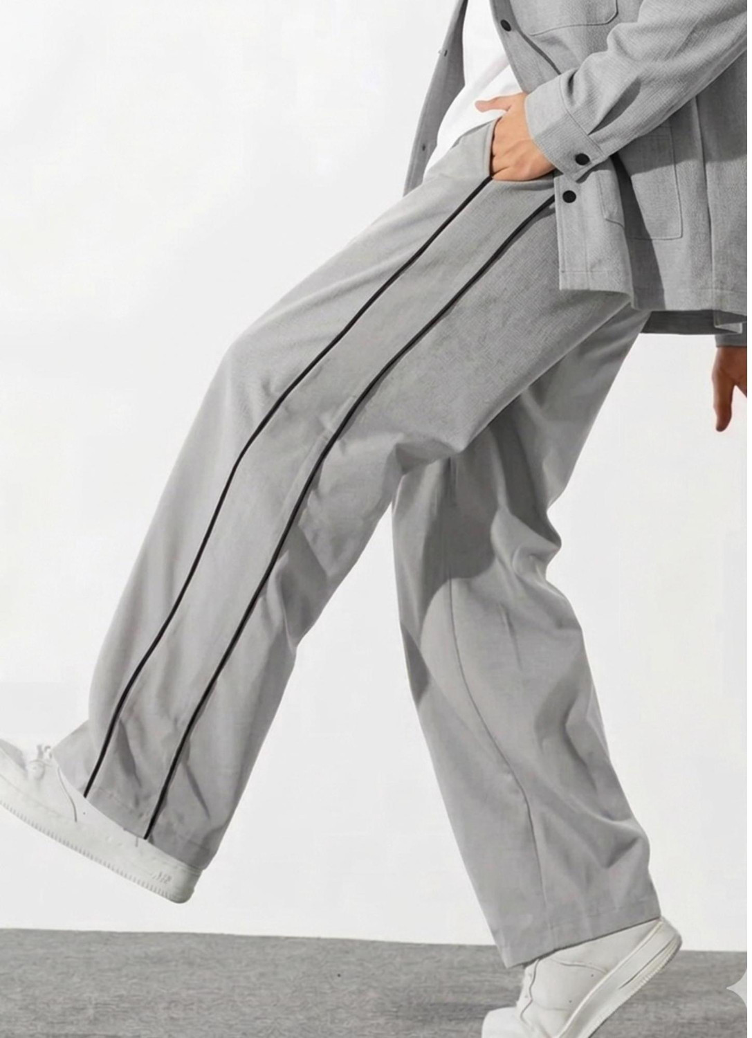 Image of Blacktail Striped Men Grey, Black Track Pants