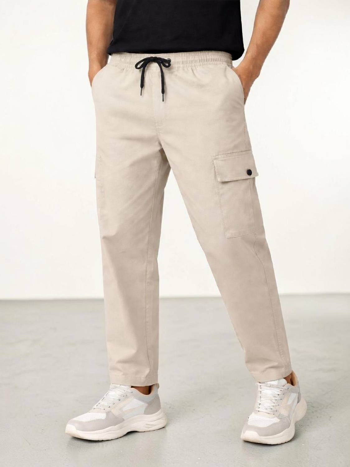 BISHWAAS Solid Men Beige Track Pants