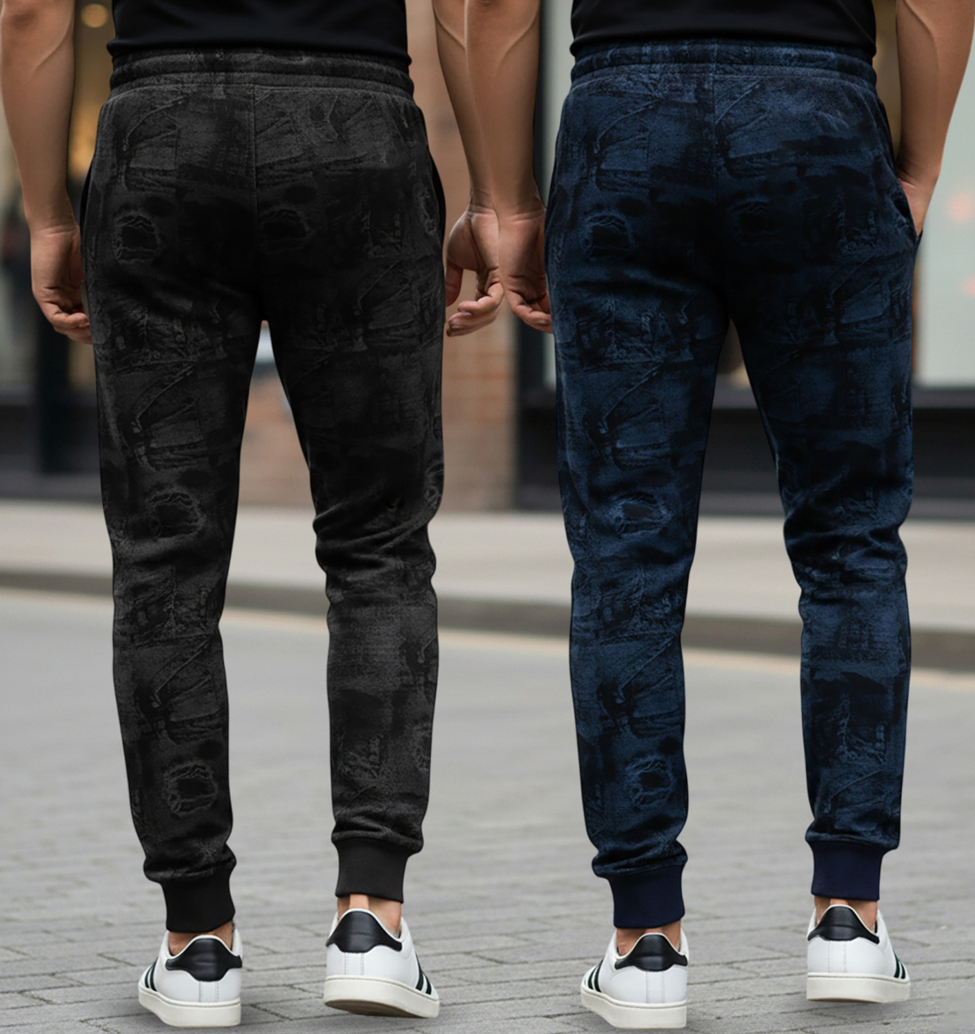 Image of Guide Printed Men Black, Dark Blue Track Pants