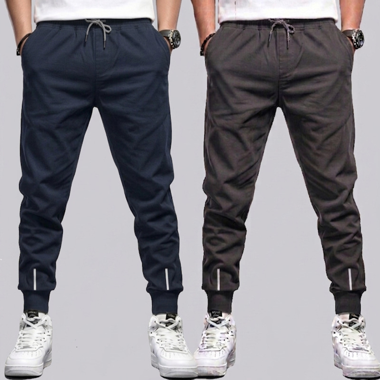 Image of Reya Solid Men Blue, Grey Track Pants