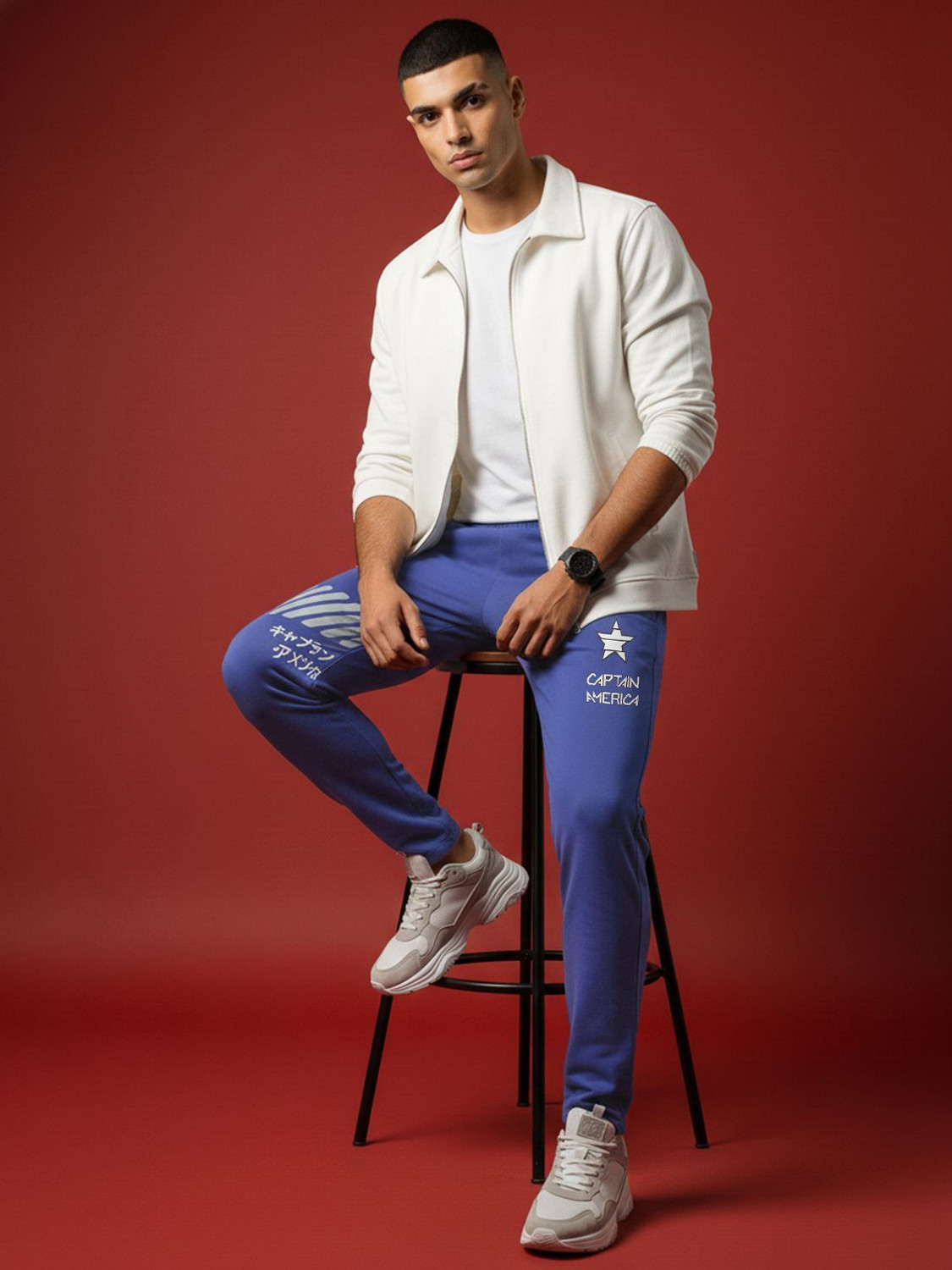 Image of Marvel Street Printed Men Blue Track Pants