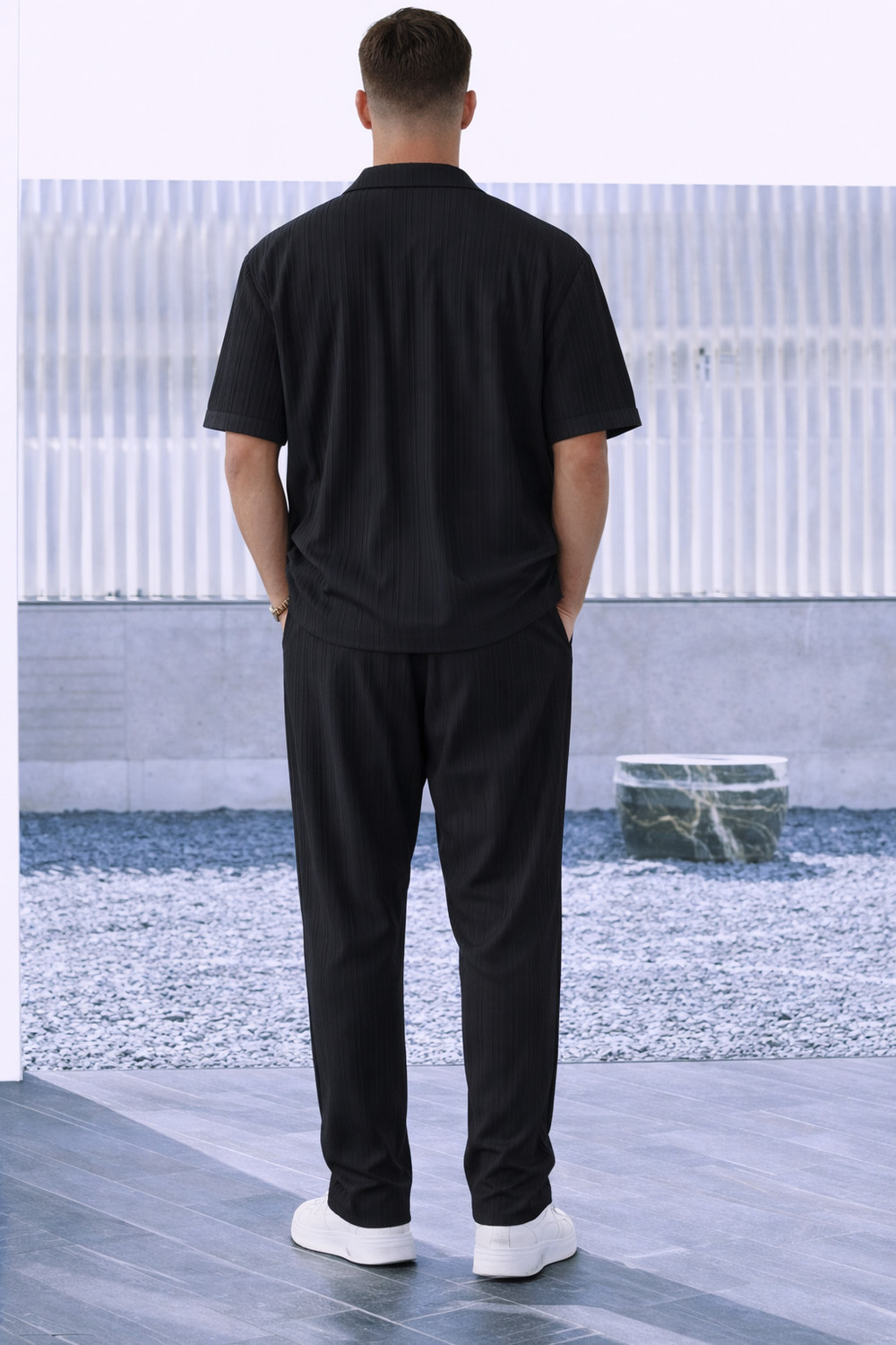 Image of MAA UMA Men Striped Black Night Suit Set