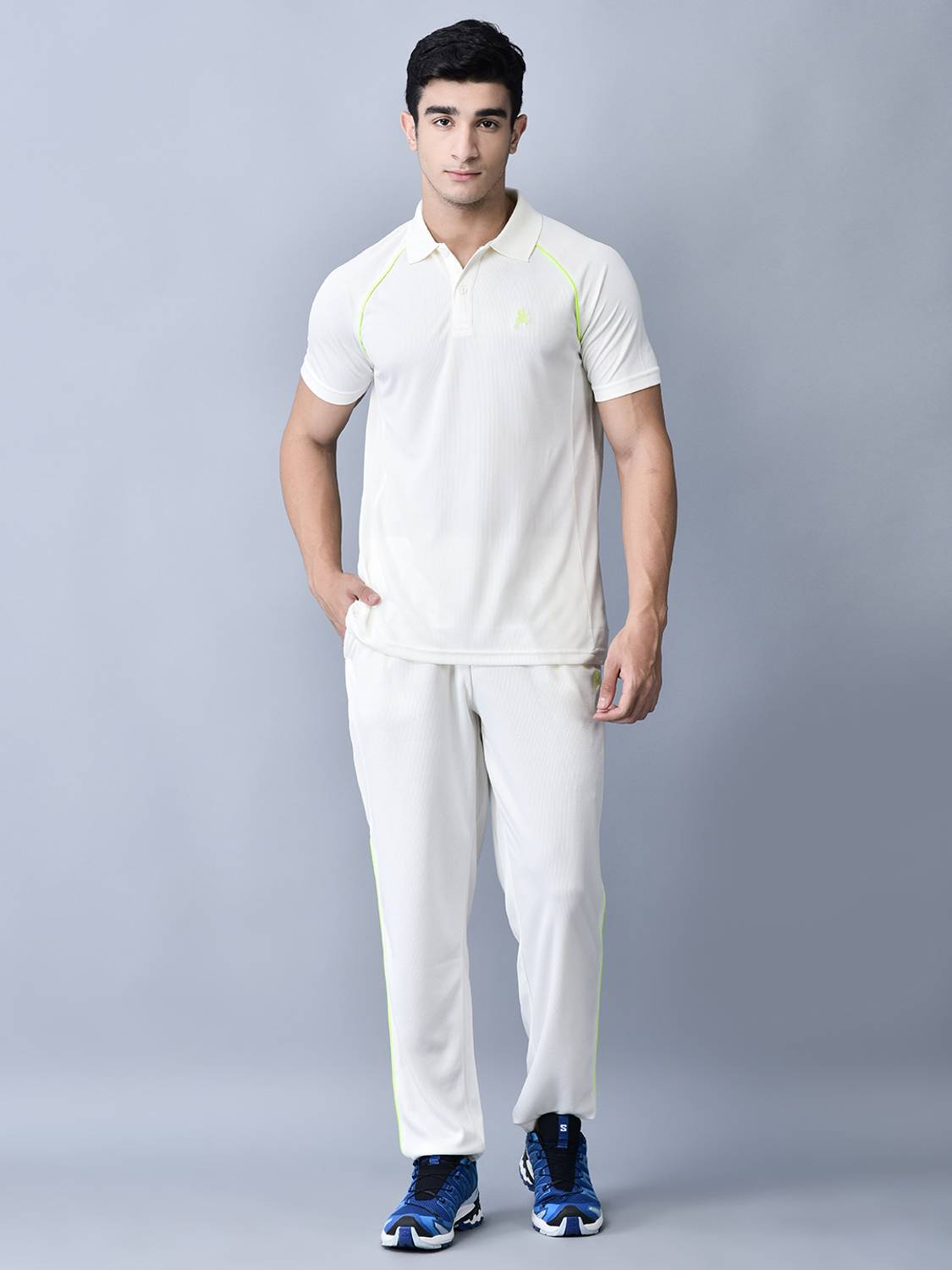 Trenz Men White Cricket Dress Half Sleeves T-Shirt Lower Solid