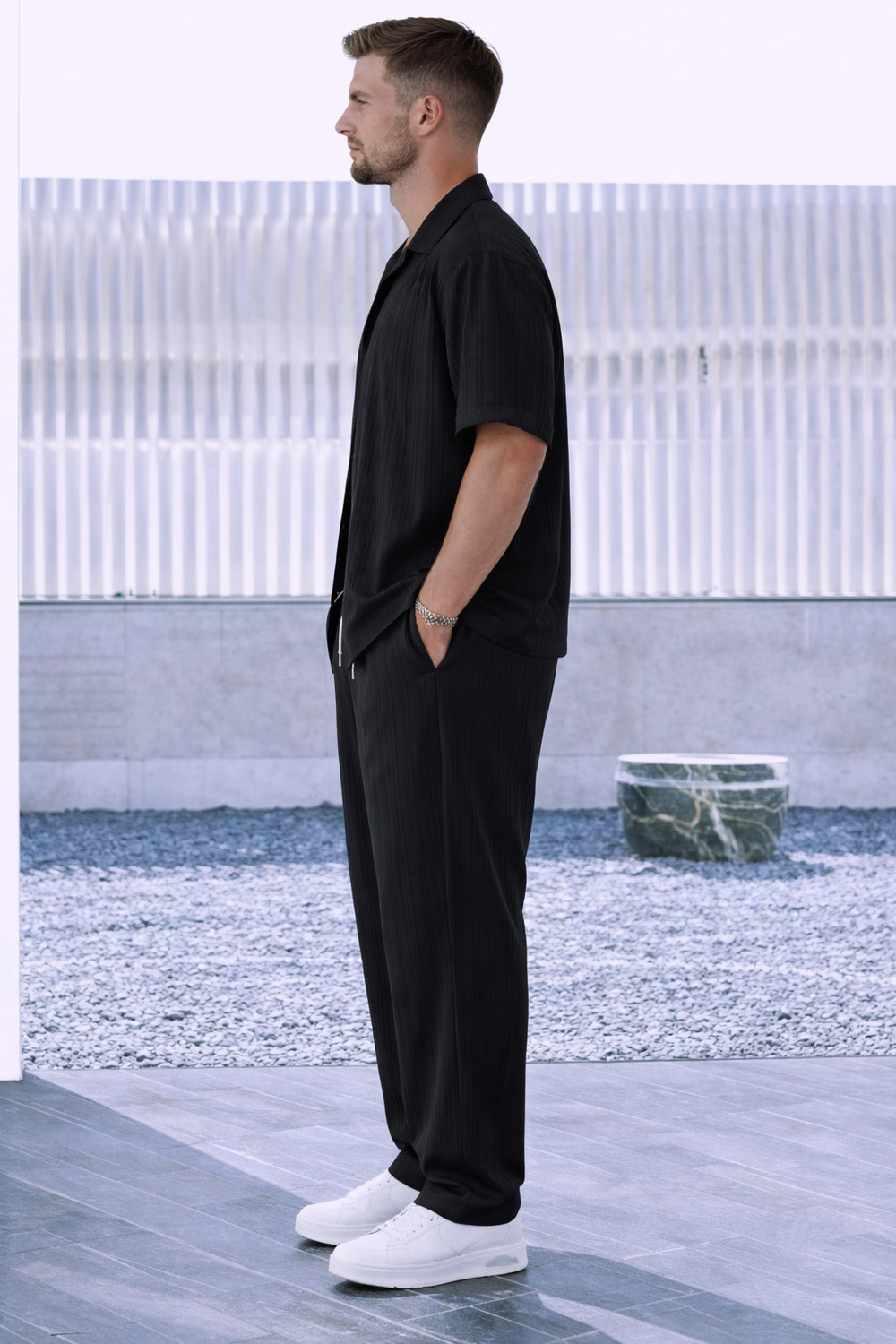 Image of MAA UMA Men Striped Black Night Suit Set