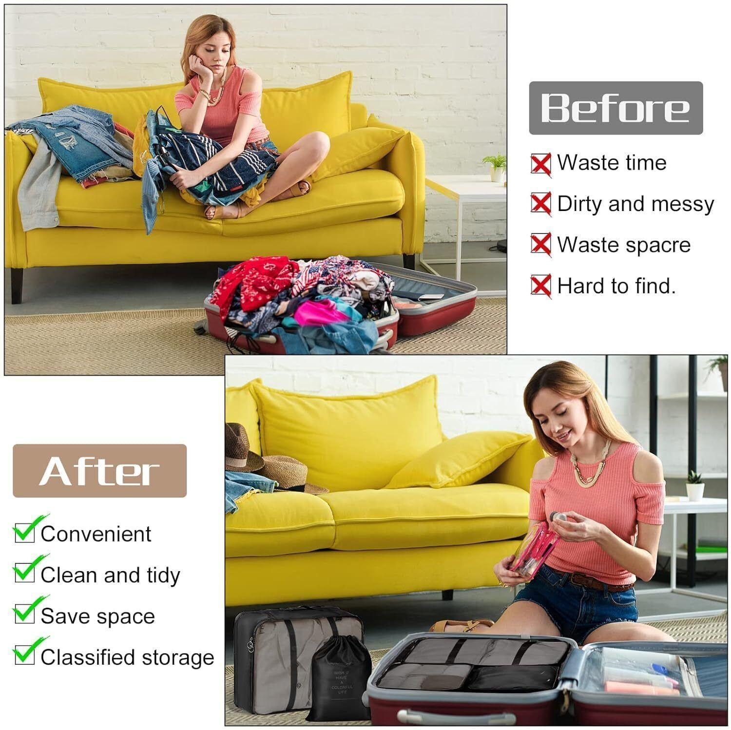 Image of Mungat 7 Pcs Travel Suitcase Organizer Pouch Packing Cubes for Clothes
